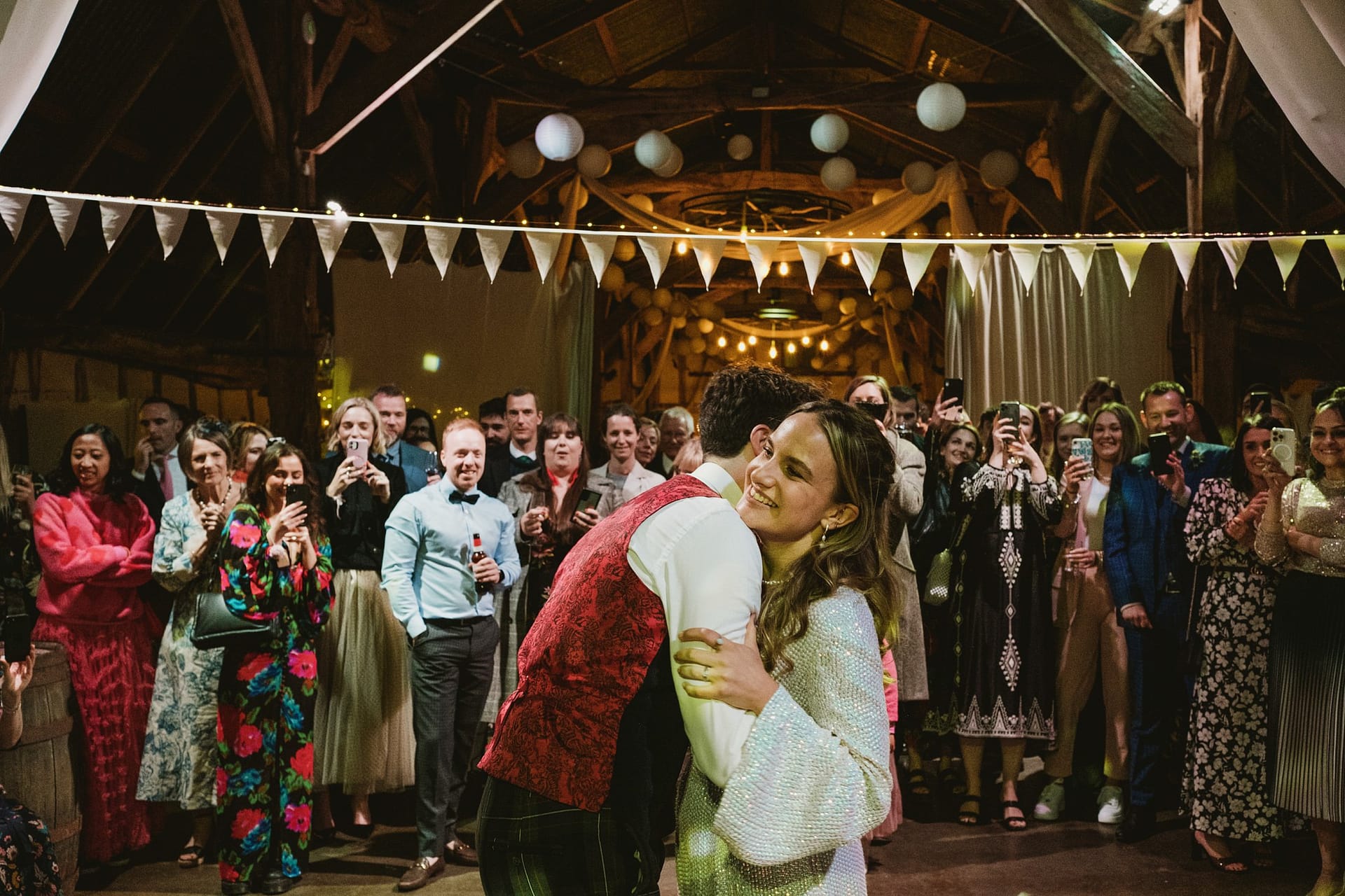 First dance with the bride and groom at Alpheton Barns in Suffolk