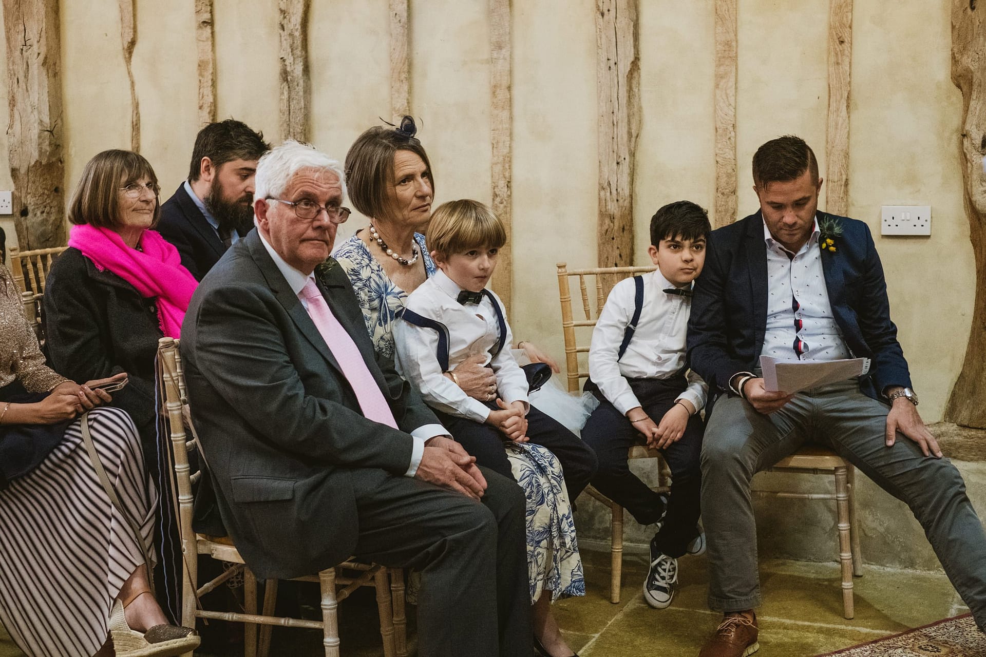 wedding guests at Alpheton Barns ceremony