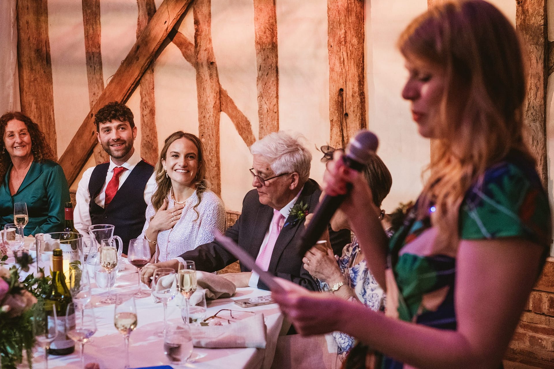 Alpheton Barns wedding reception bride and groom