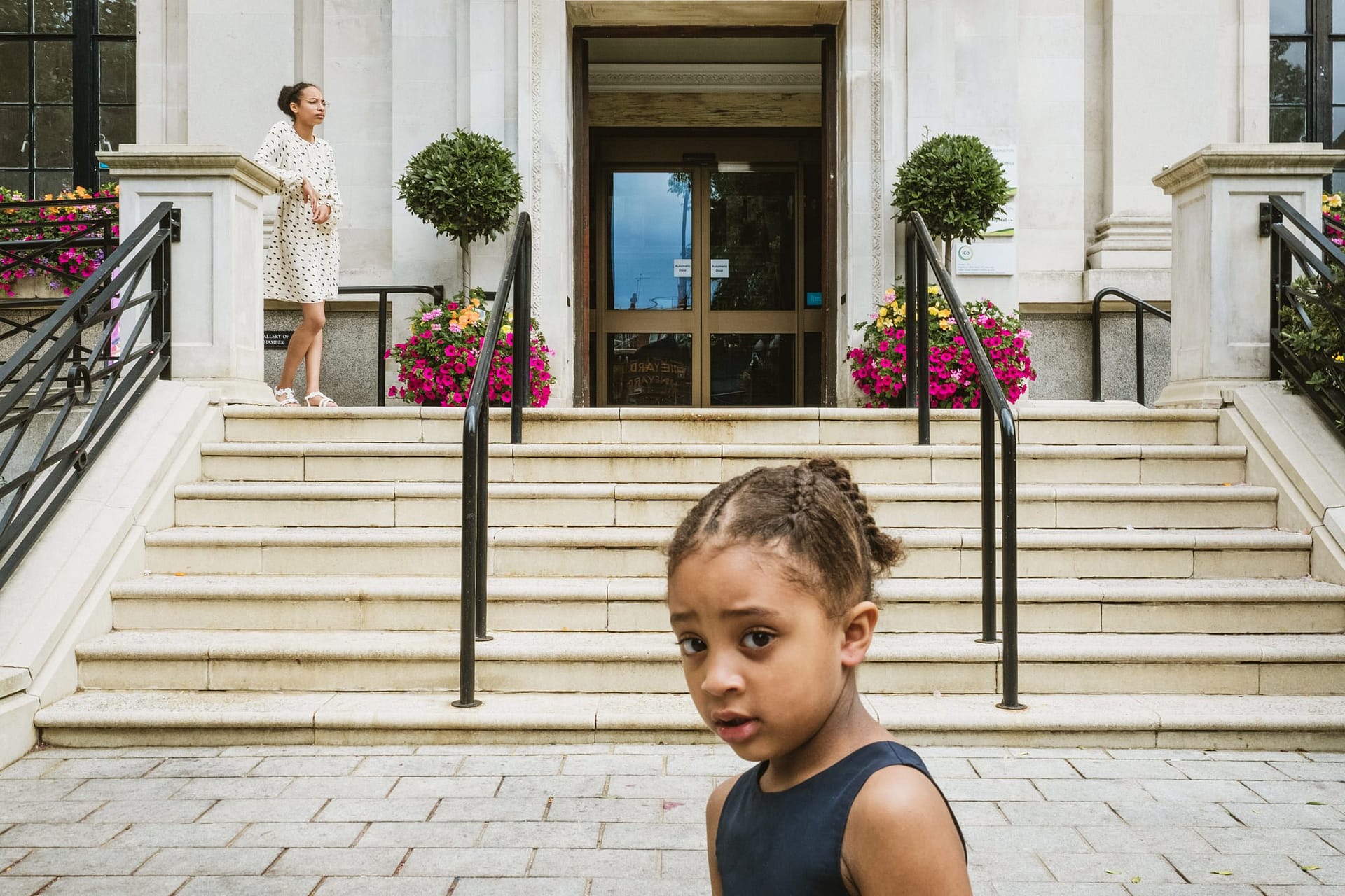 flower girl outside Islington Town Hall
