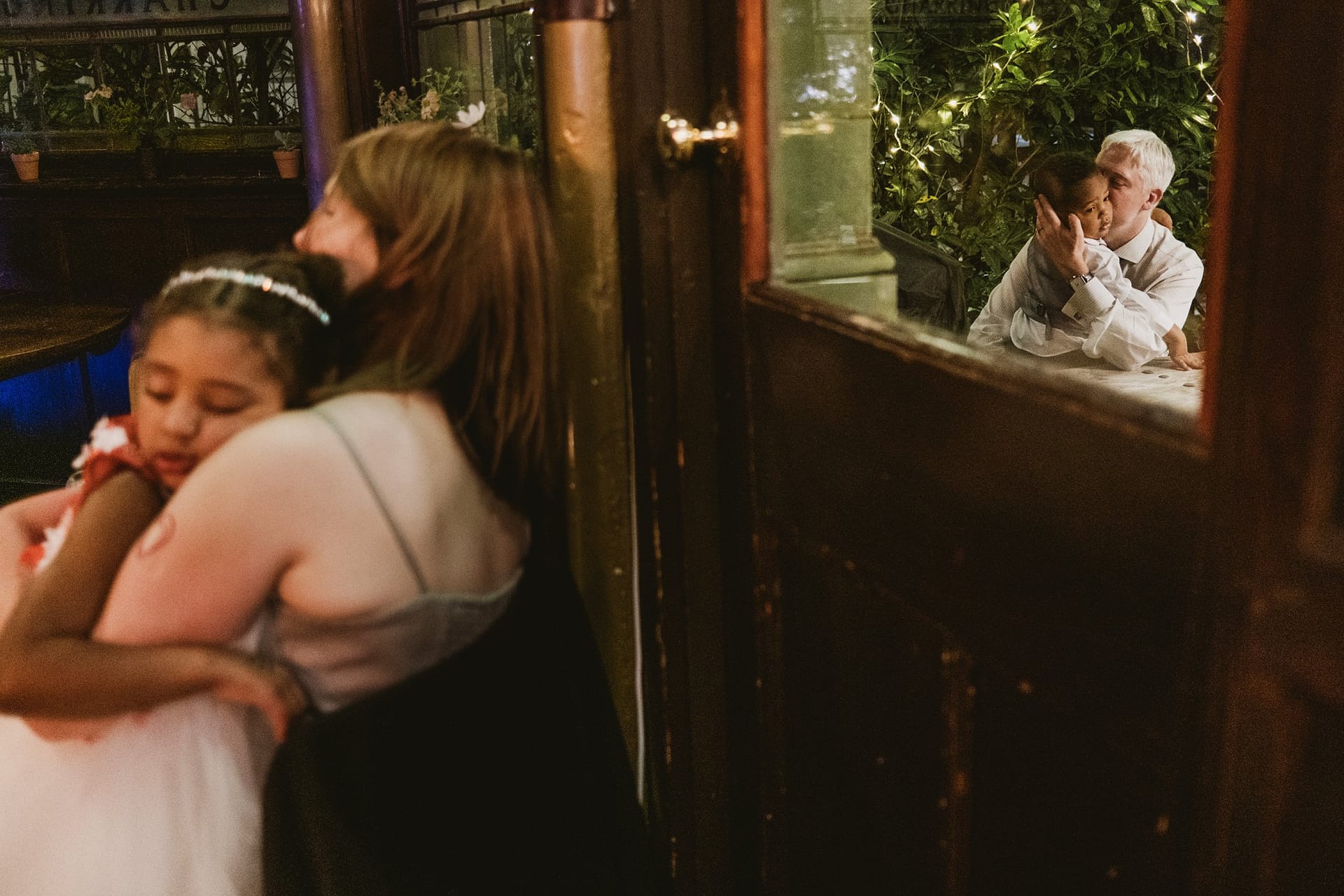 flower girl sleeping and page boy sleeping one inside the venue Prince Albert in london and the other outside