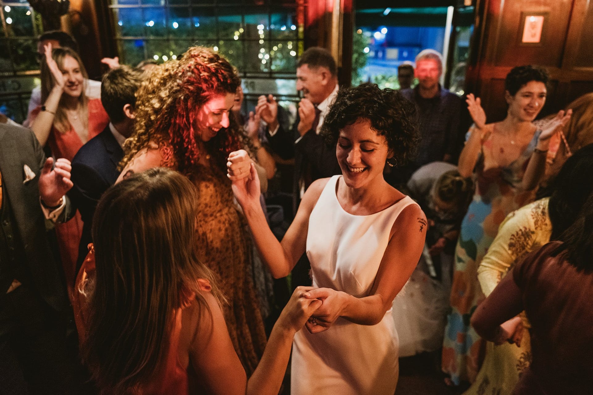 bride dancing at the evening reception at Prince Albert pub, camden in london