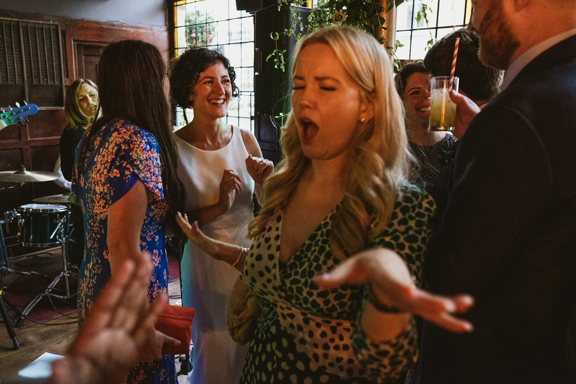 bride with wedding guests at Prince Albert pub in Camden