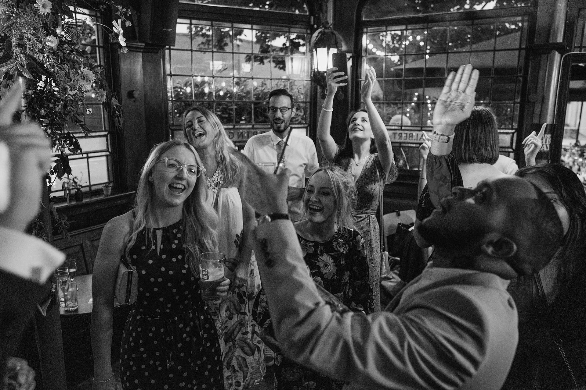 wedding guests at Prince Albert pub reception