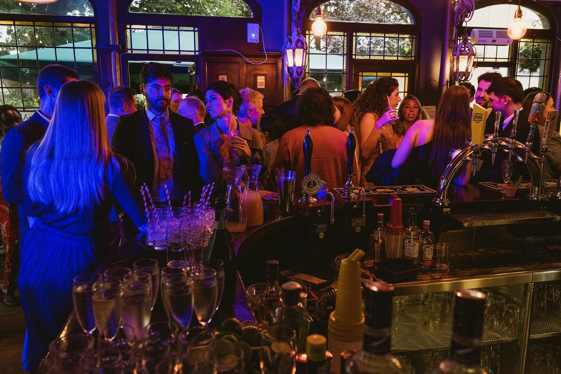 london pub weddings wedding reception lit in blue