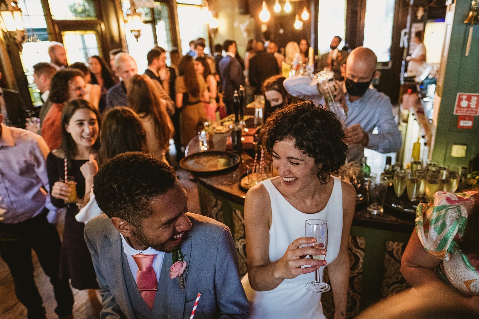 bride and groom at Prince Albert pub in Camden wedding reception