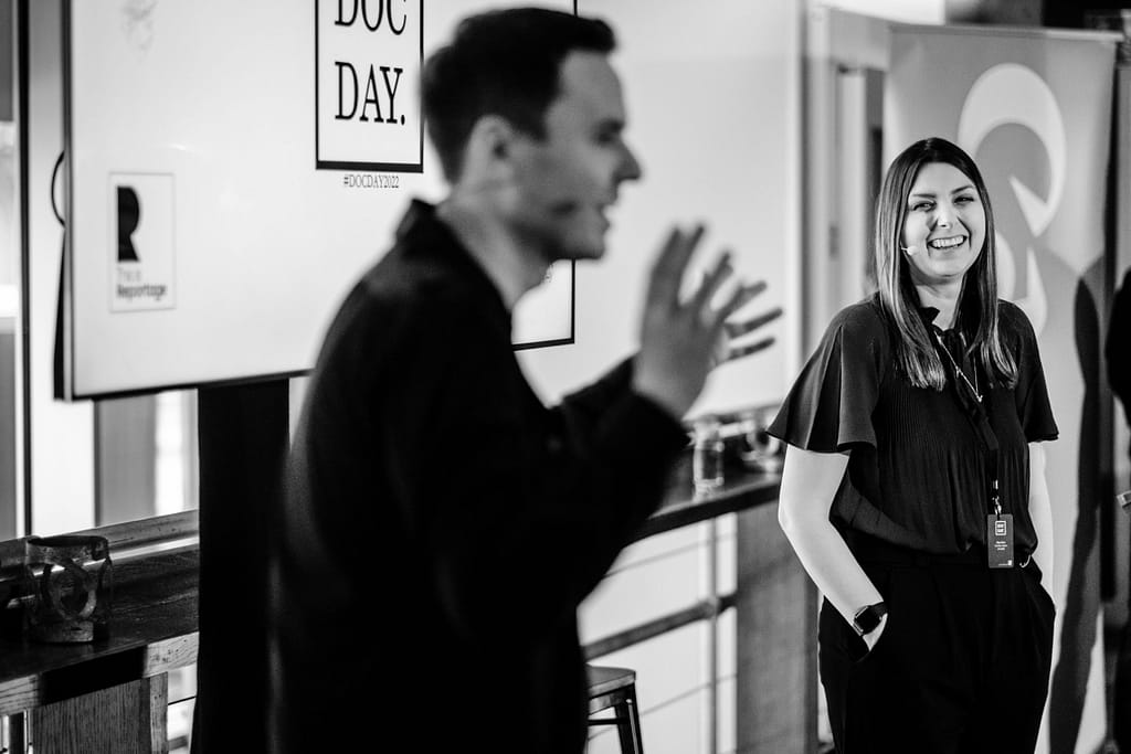 Wedding photographer Dominique Shaw (photographed speaking at Doc Day Conference)