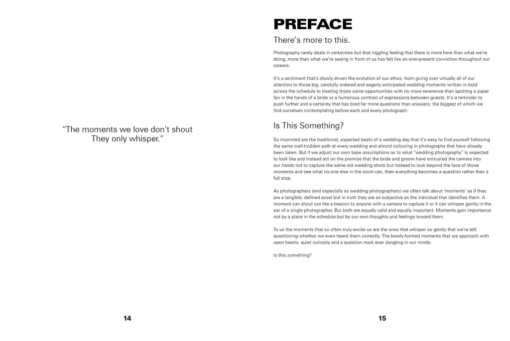 Preface from documentary photography book. Article discussing alternative approaches to documentary wedding photography