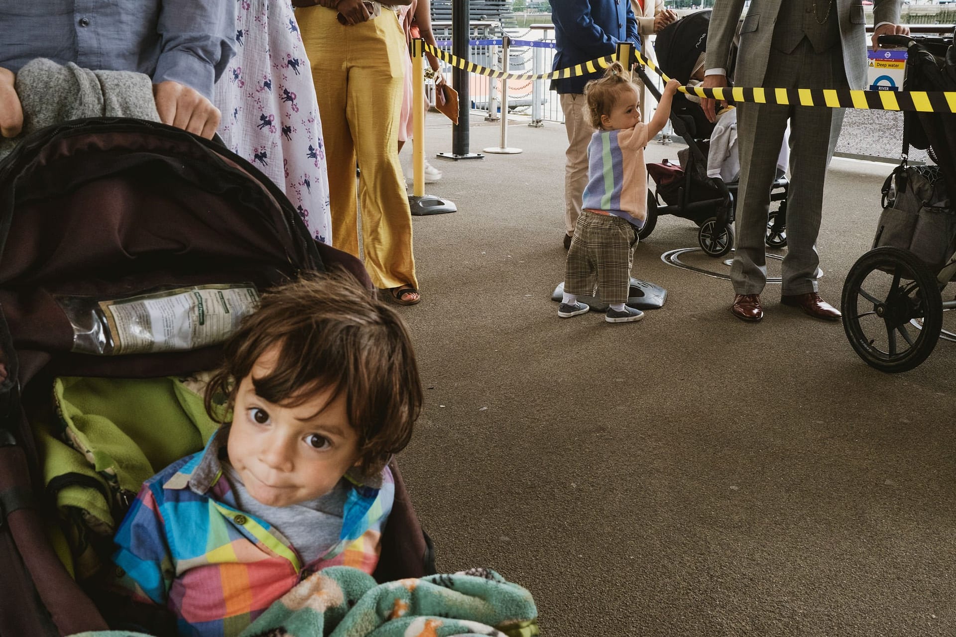 A baby in a stroller at the Greenwich Yacht Club.