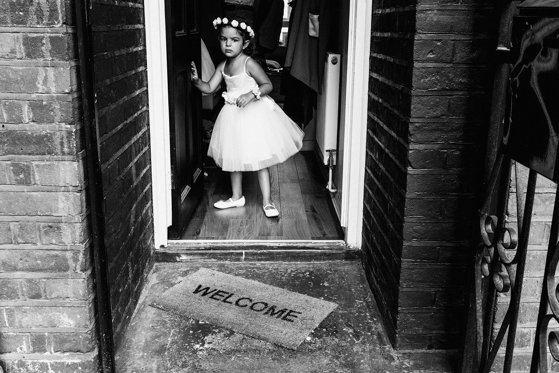 Bridesmaid black and white wedding photograph