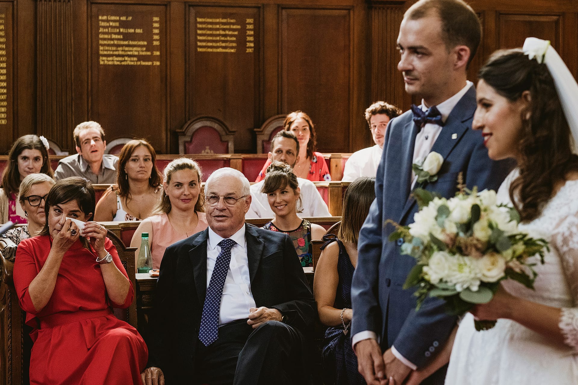 Emotional guests at wedding ceremony