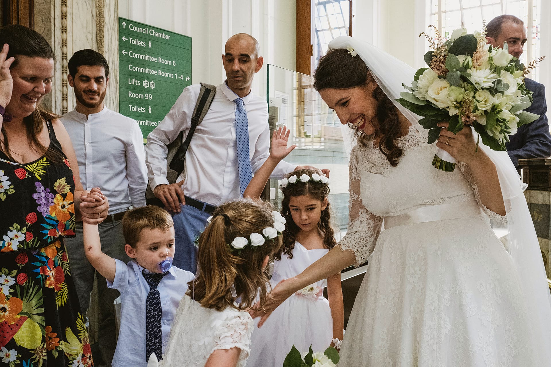 Wedding guests at Islington Town Hall