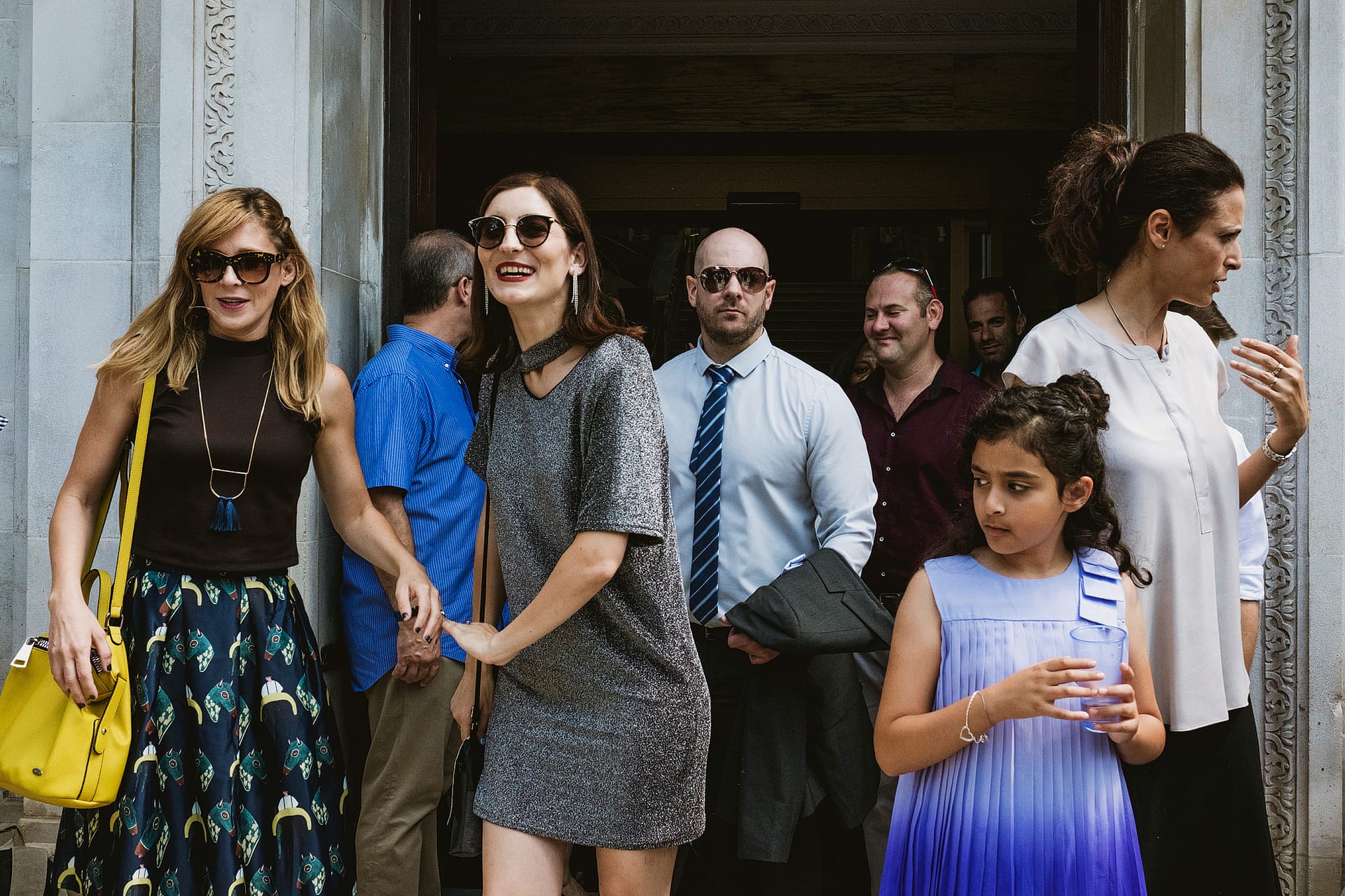 Wedding guests outside Islington Town Hall