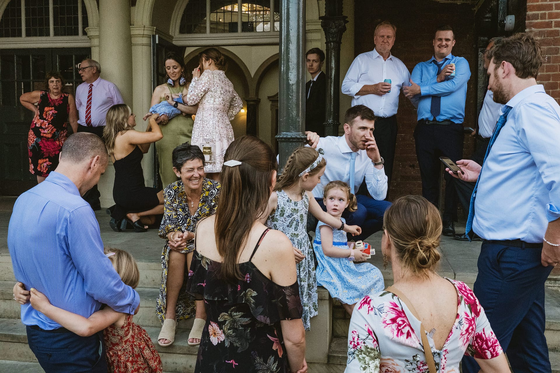 People socializing at outdoor gathering.