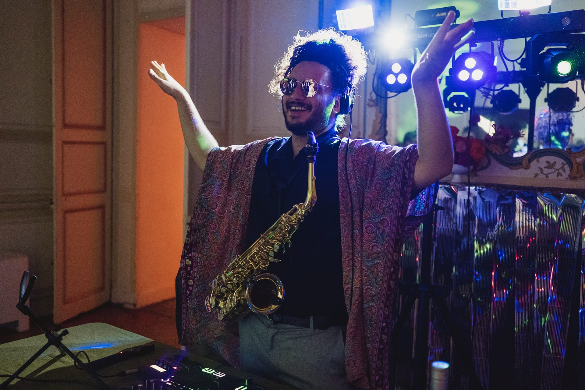 Musician with saxophone at Chateau du Fey the Burgundy region of France