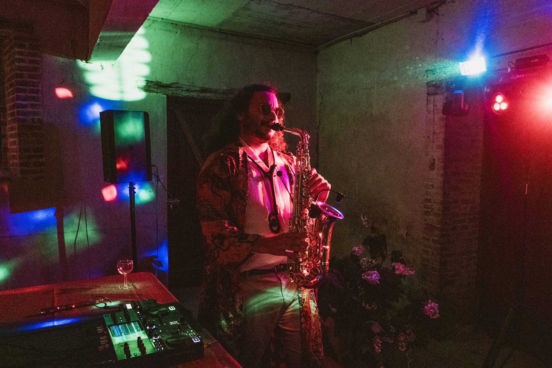 saxophone playing at the after party at the Chateau du Fey in France