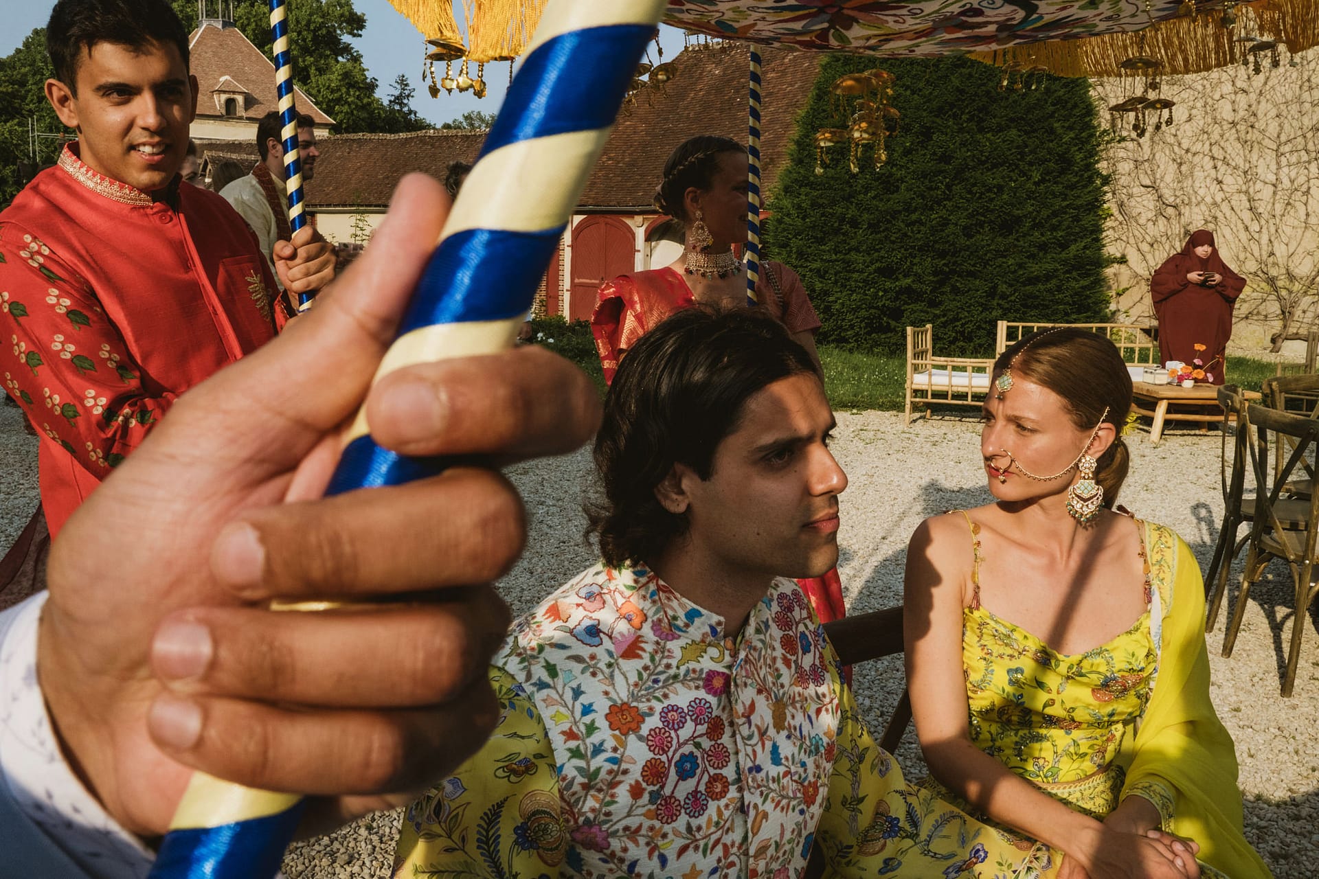 France wedding photographers. Indian wedding ceremony at Chateau du Fey the Burgundy region of France