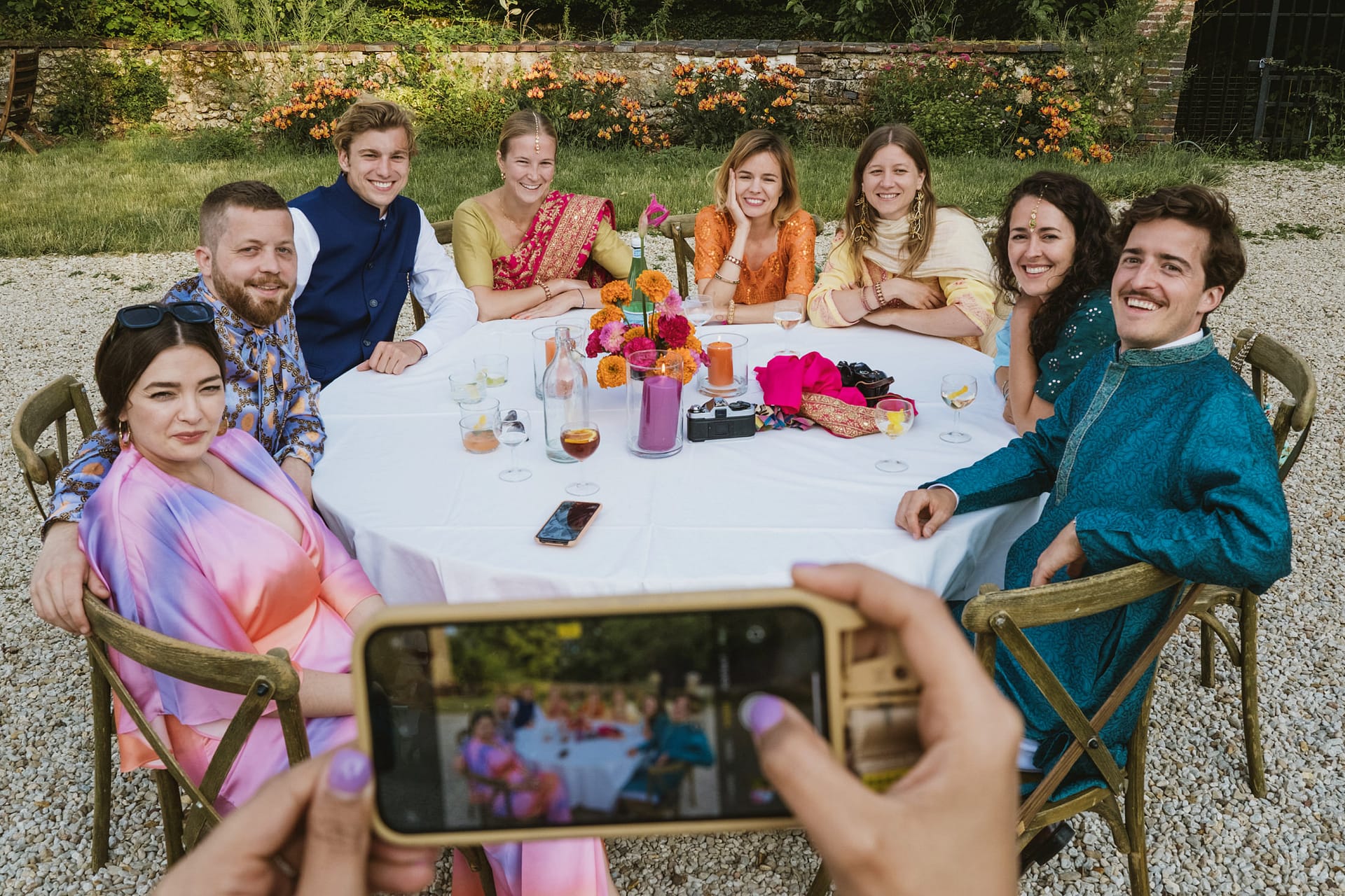 Say cheese! Wedding guests pose for a photo at Chateau du Fey in France