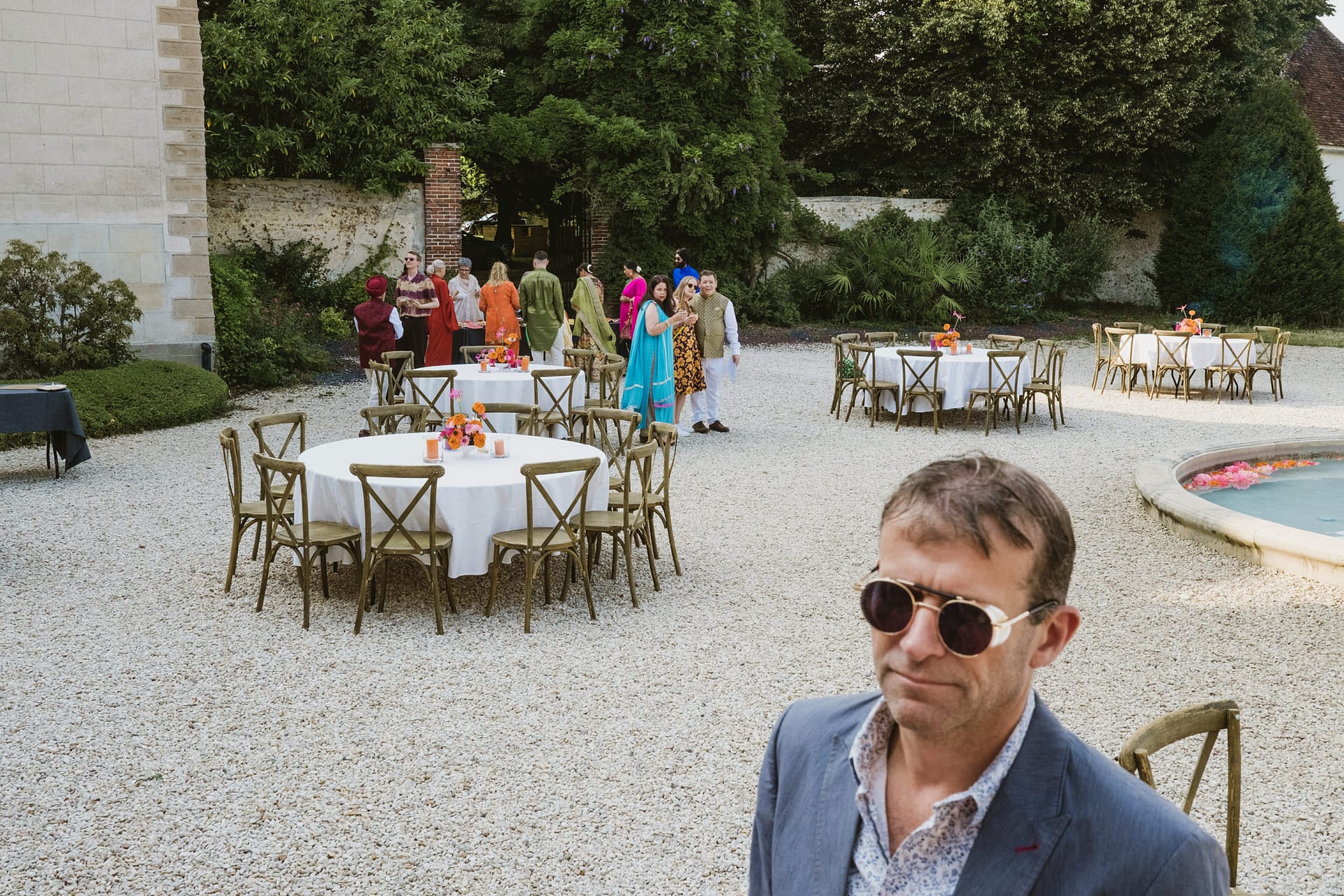 wedding guests at Chateau du Fey in France