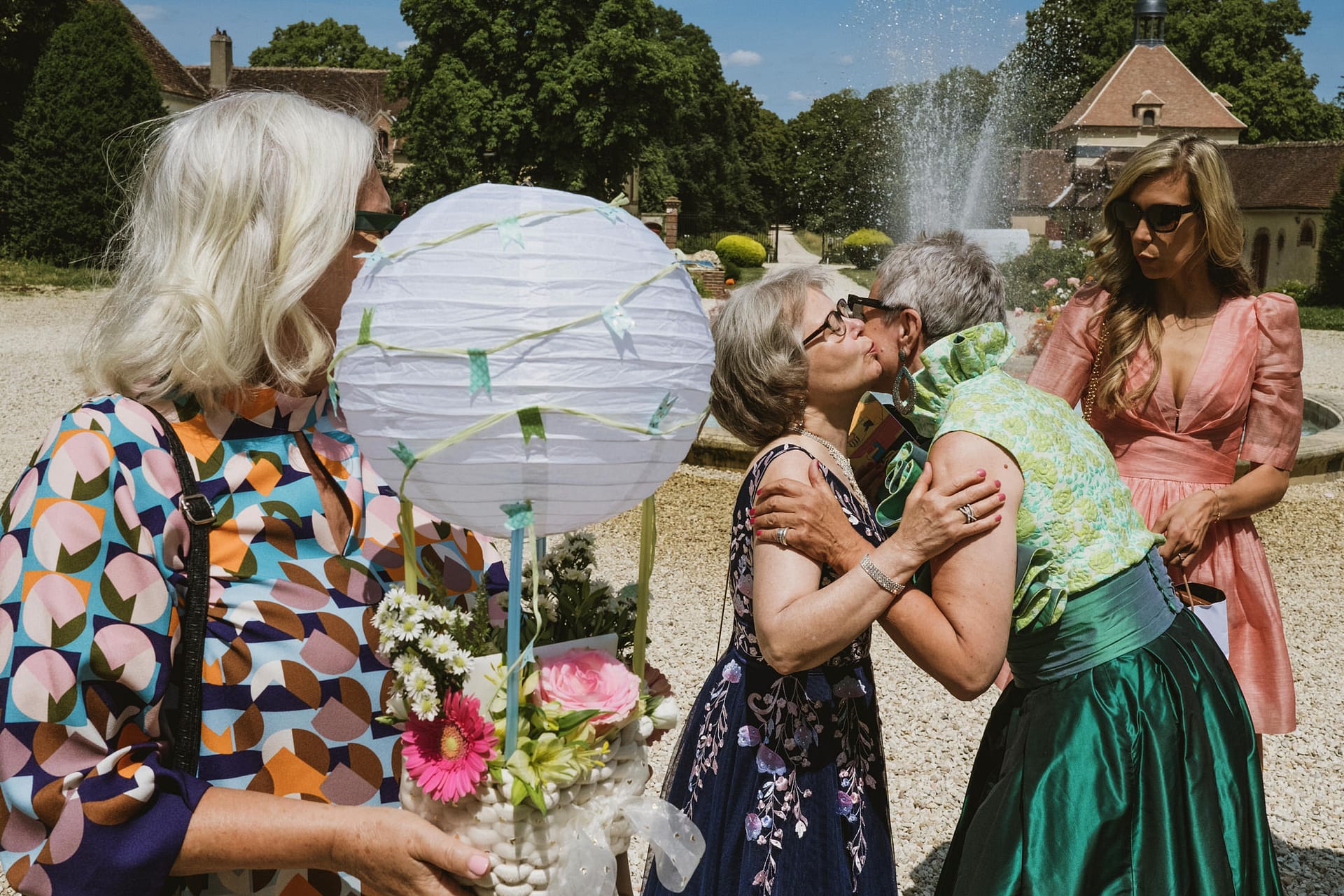 wedding guests arriving at Chateau du Fey in France