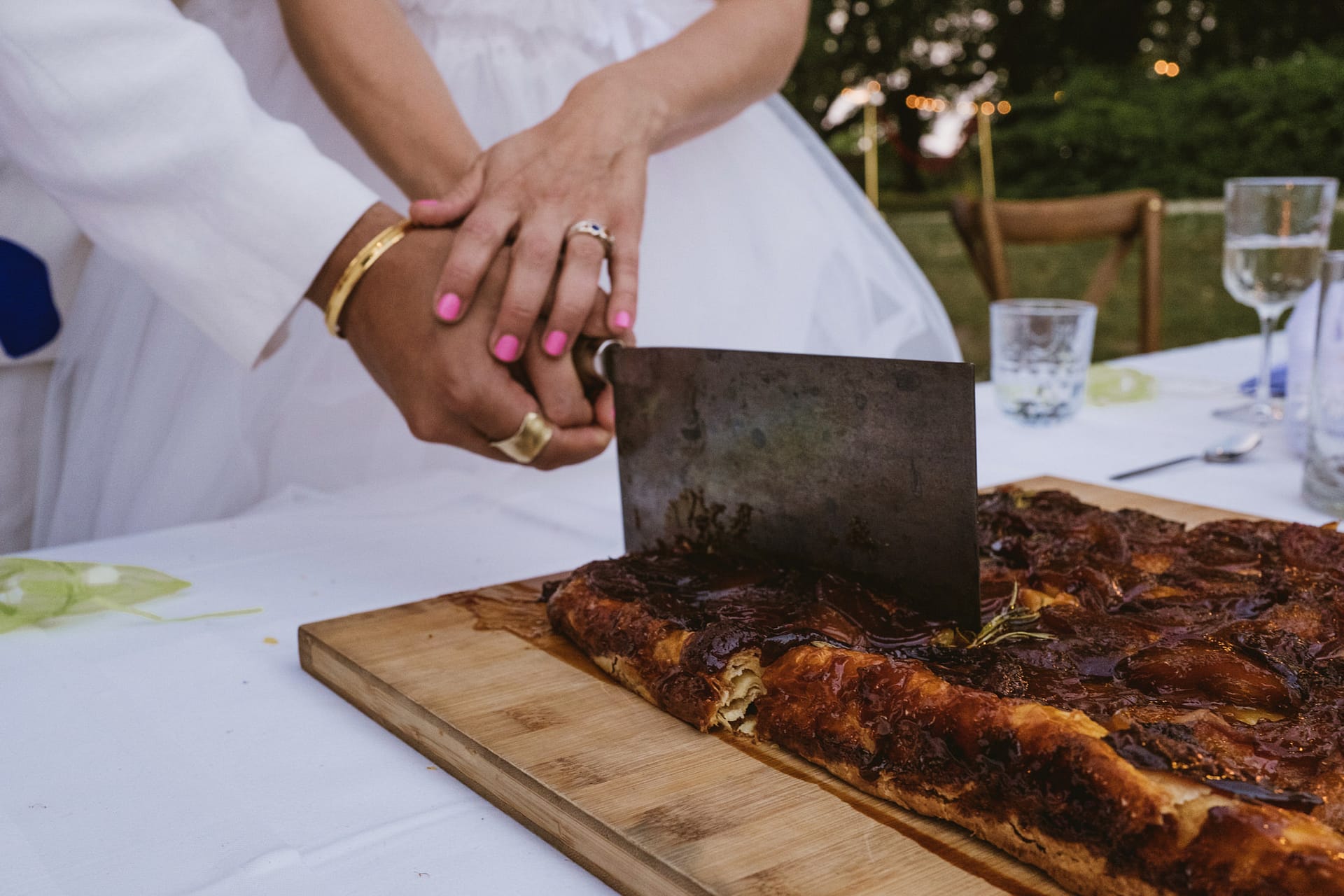 the cutting of the cake, this time is the axing of the tart. Chateau du Fey wedding reception