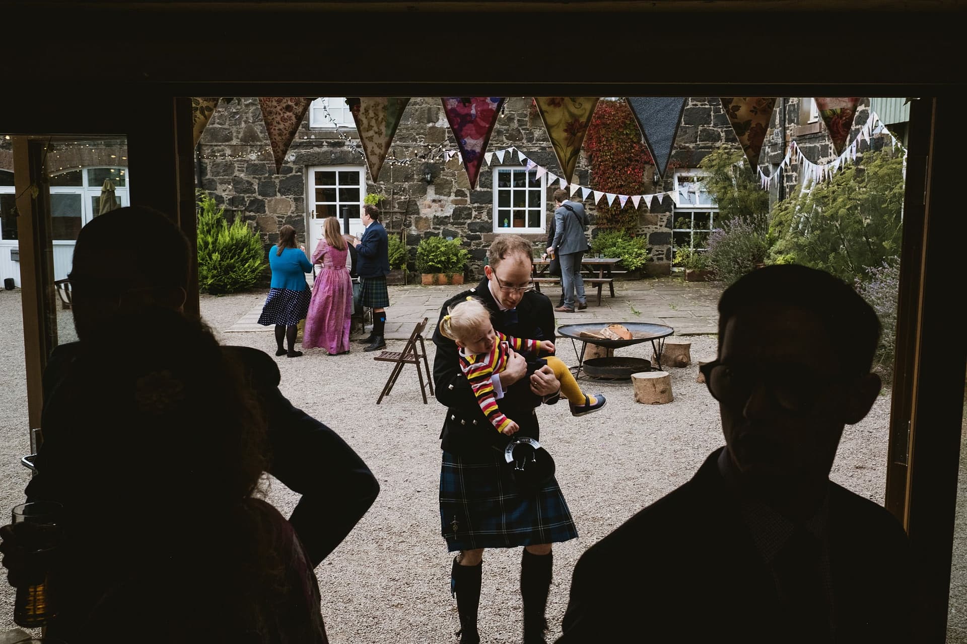 wedding guests at Comrie Croft