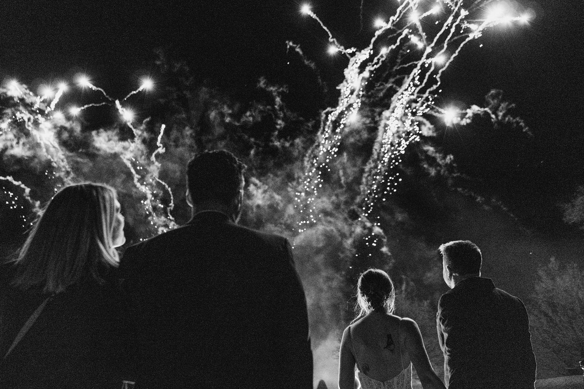 People watching fireworks display at night celebration.