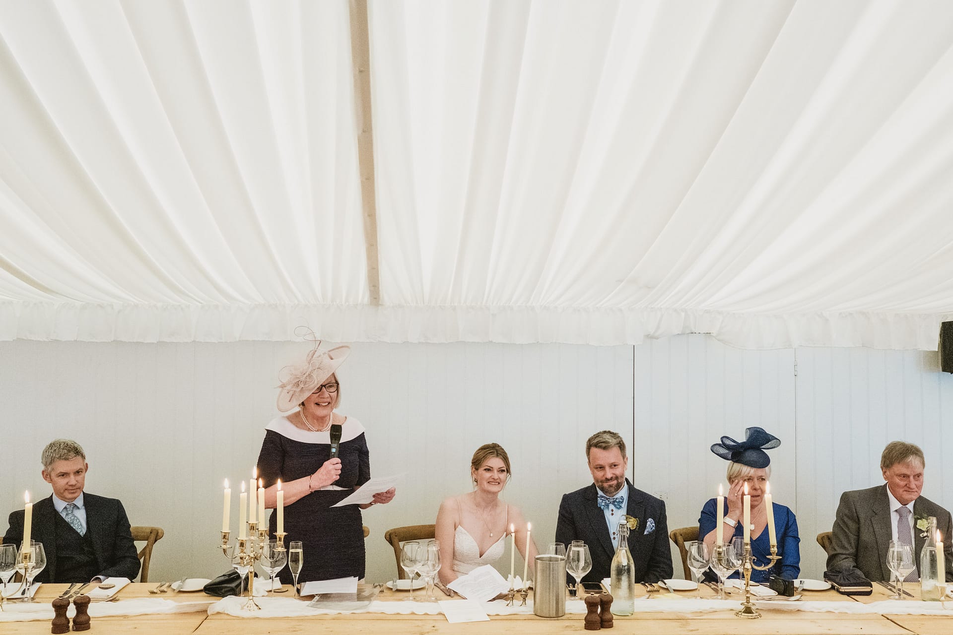 Wedding reception speech in marquee setting