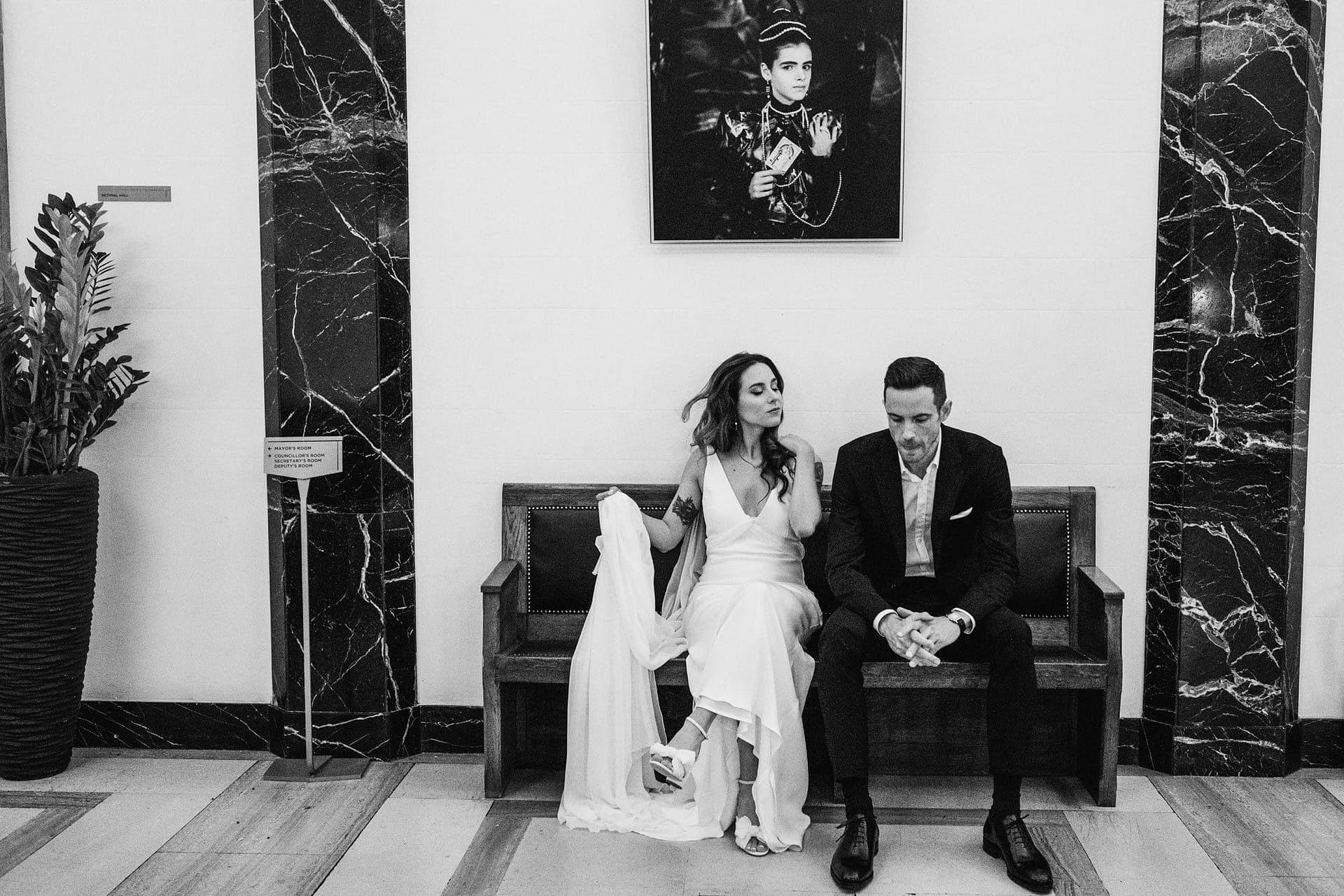 Town Hall Hotel Wedding Photography bride and groom