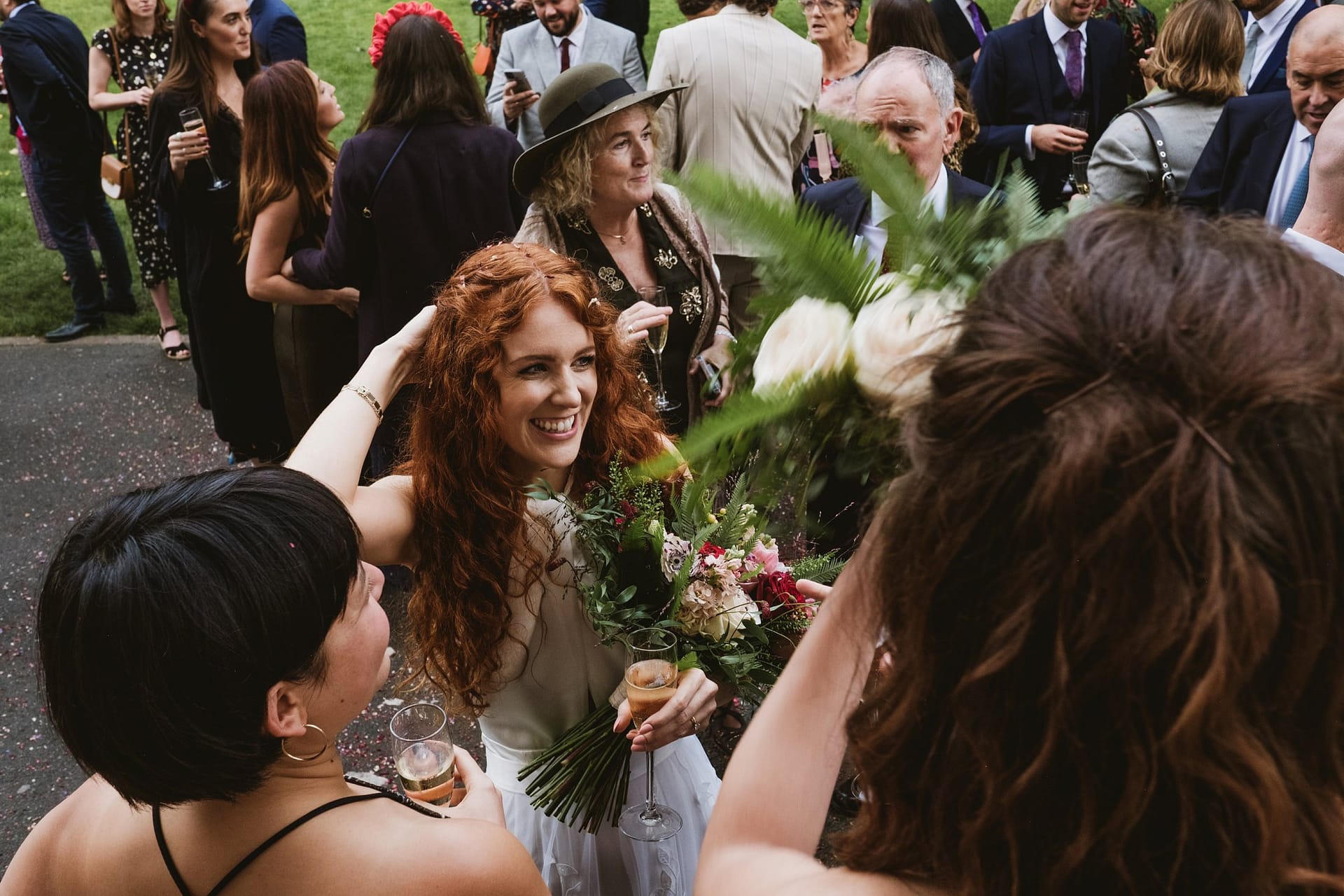 bride and guests at asylum chapel