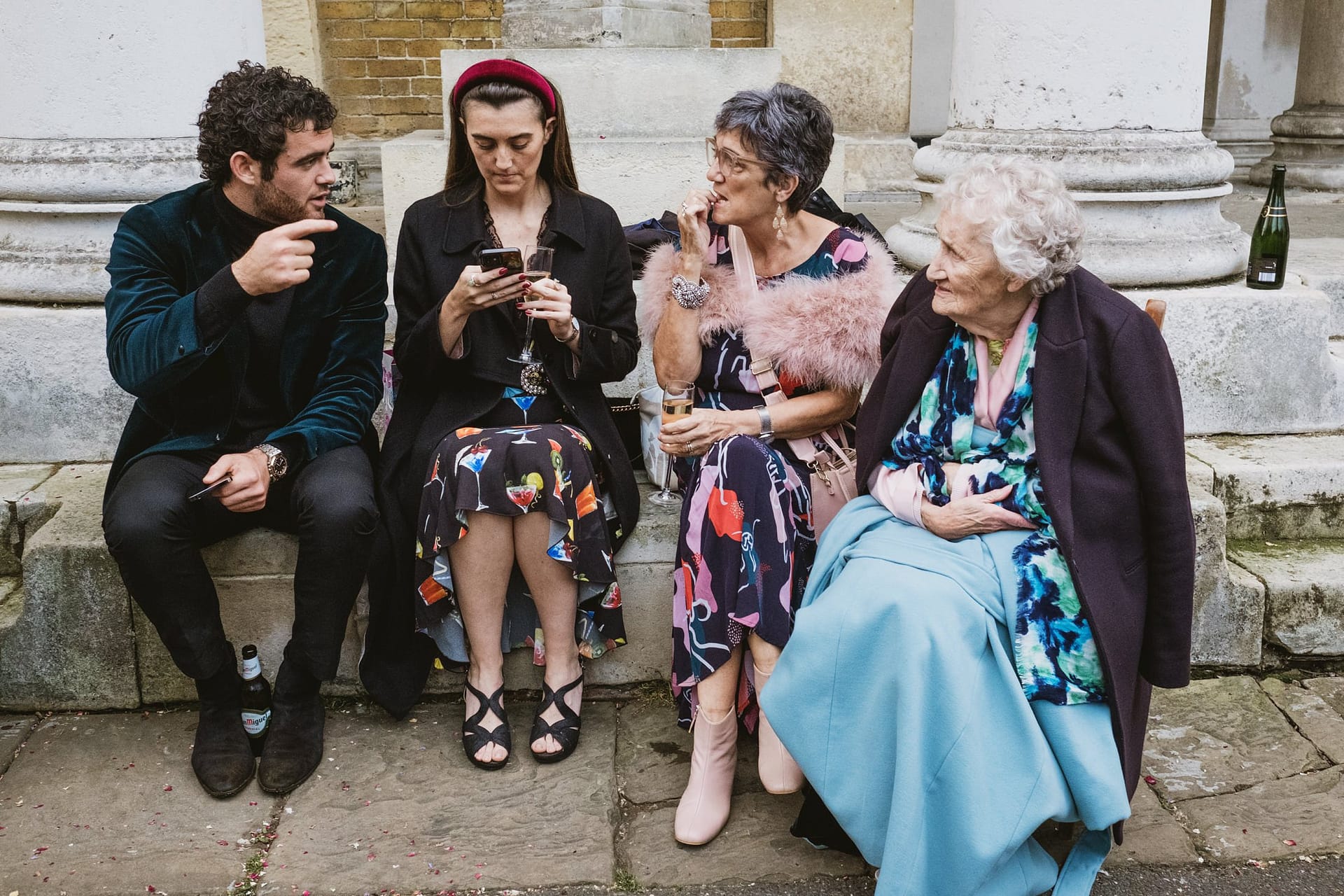 wedding guests outside the asylum chapel