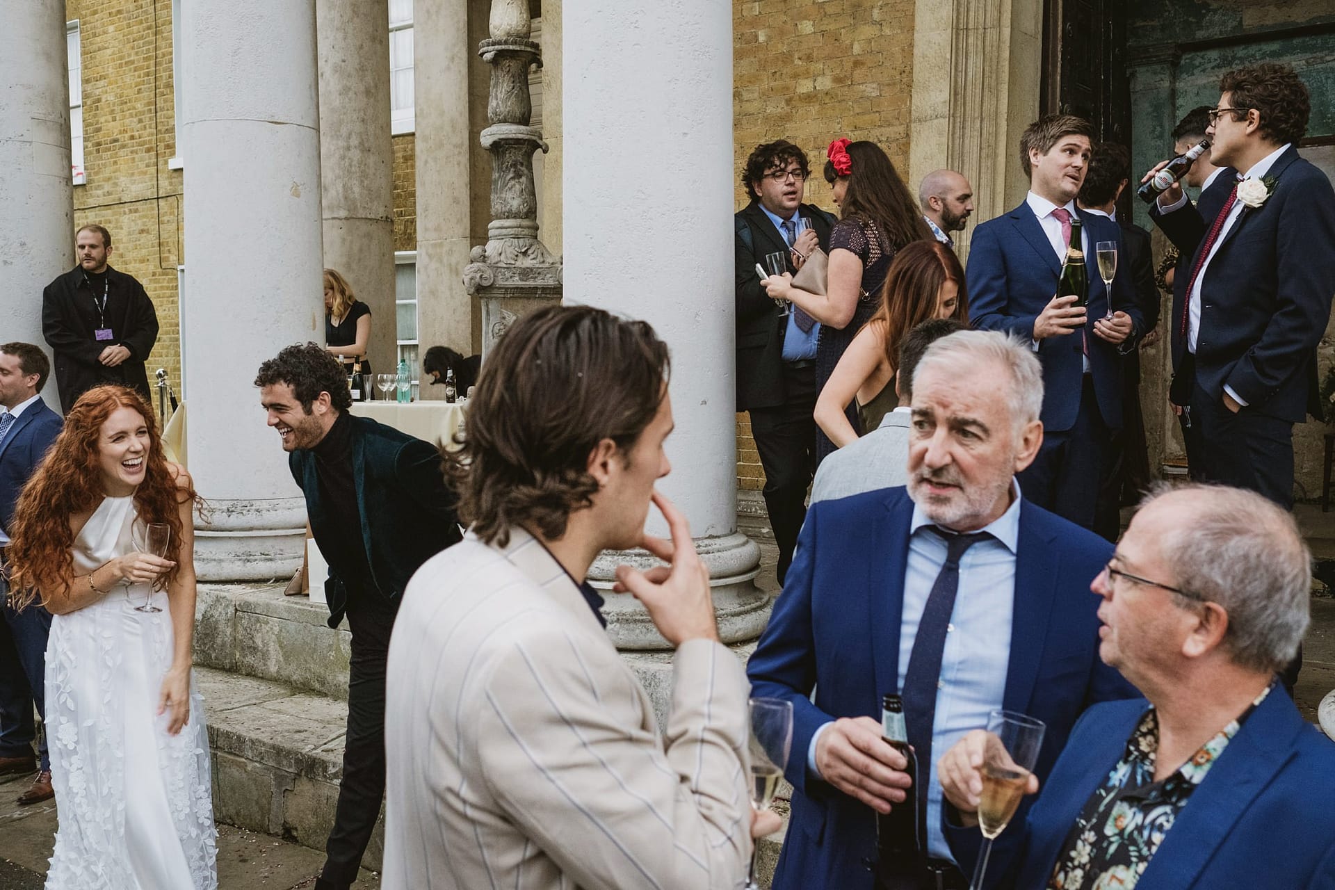 wedding guests outside the asylum chapel