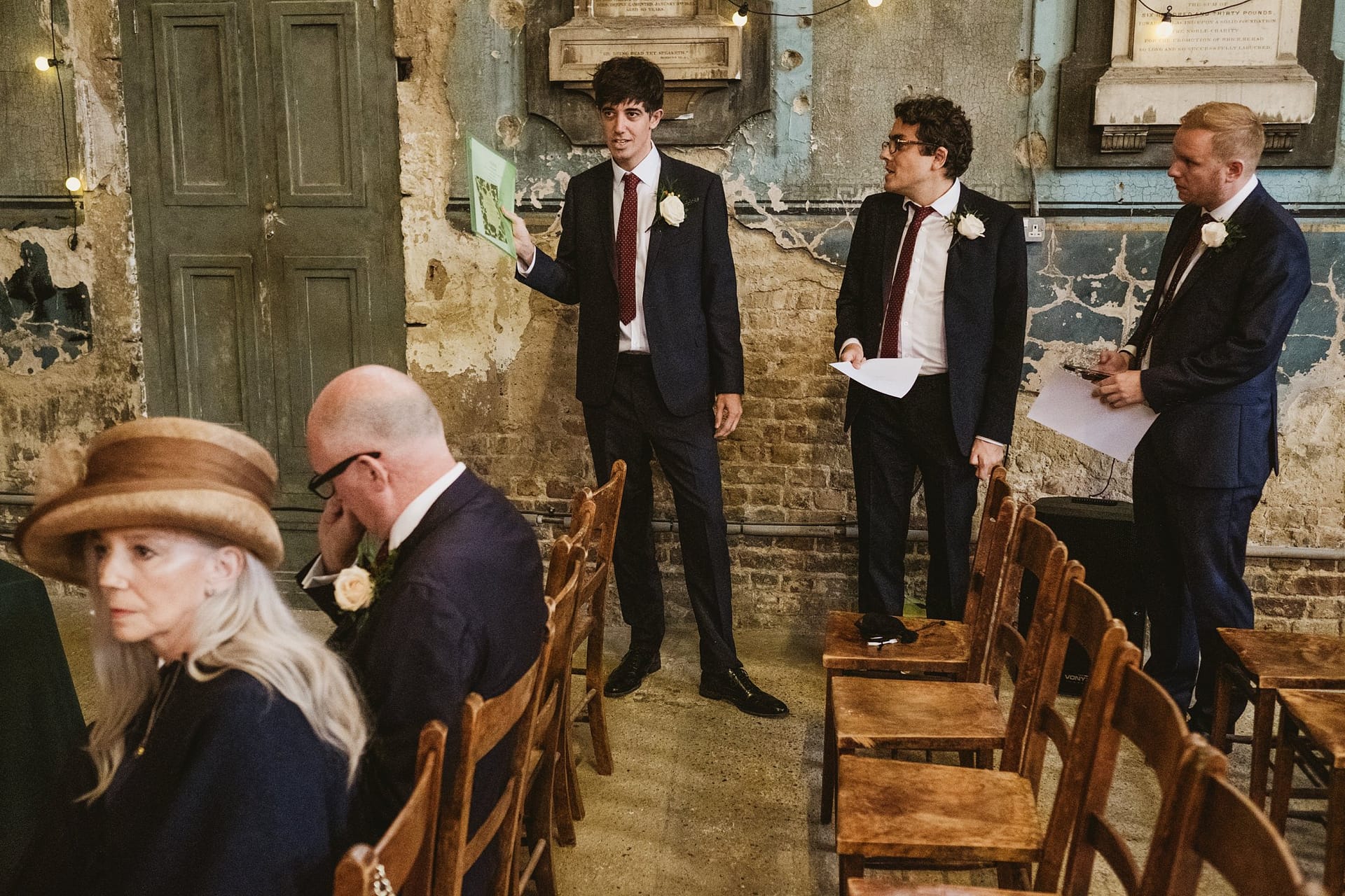 asylum chapel wedding guests and groom
