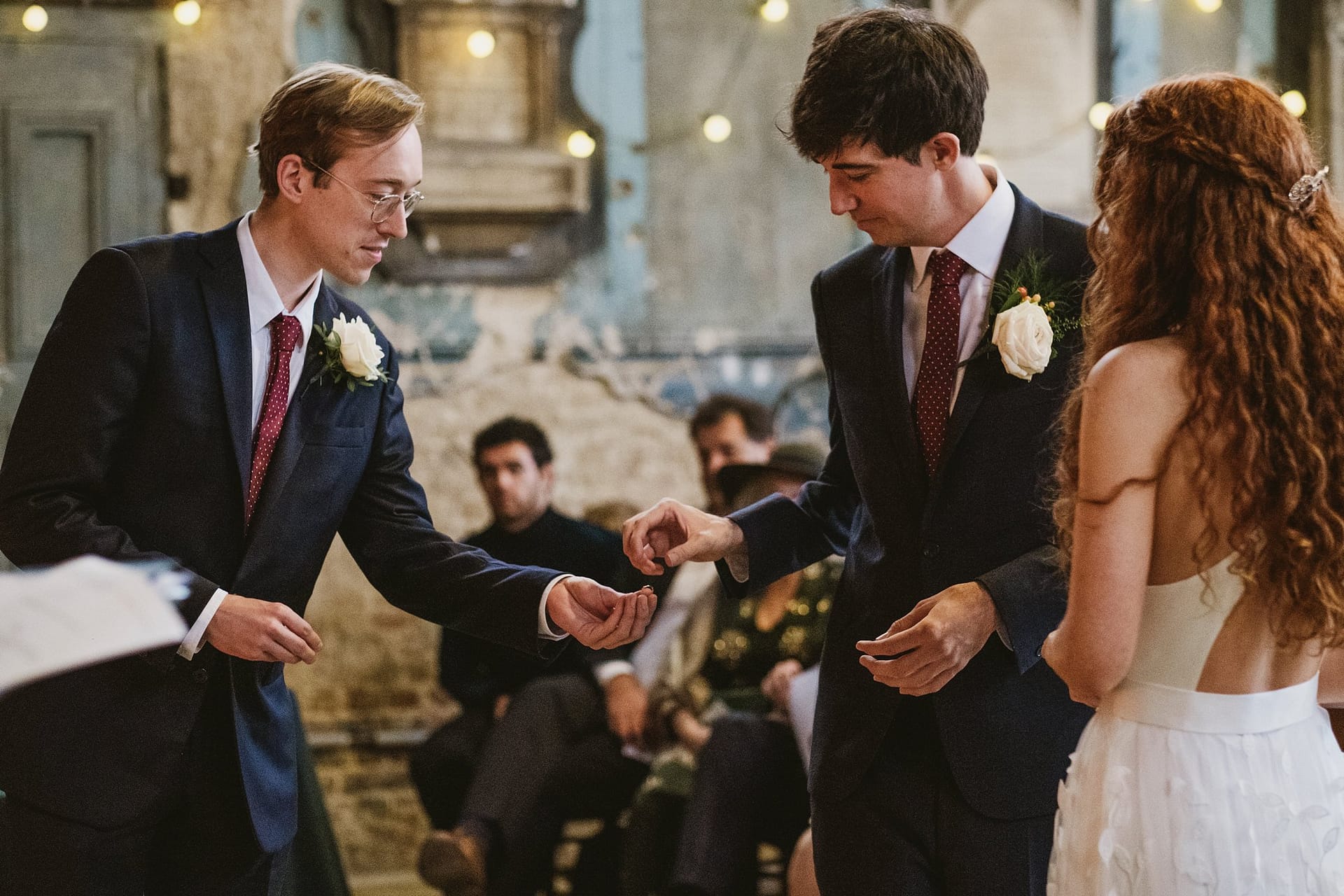 bride and groom exchanging vows at asylum chapel