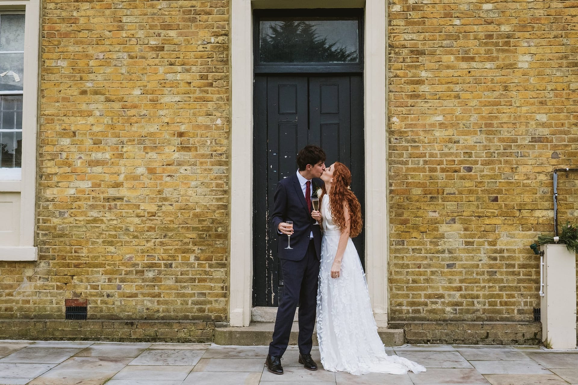 bride and groom outside the asylum chapel