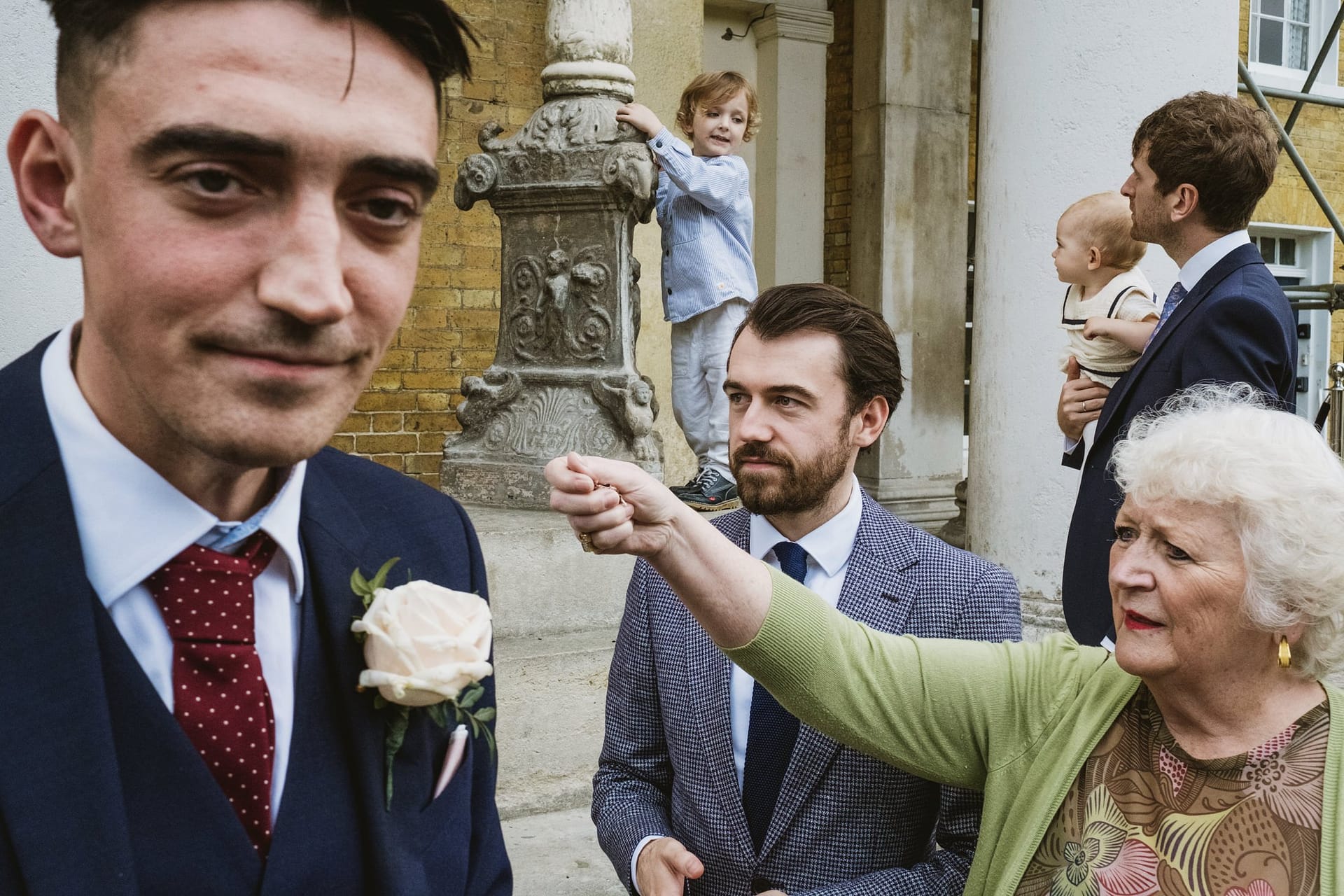 wedding guests outside the asylum chapel