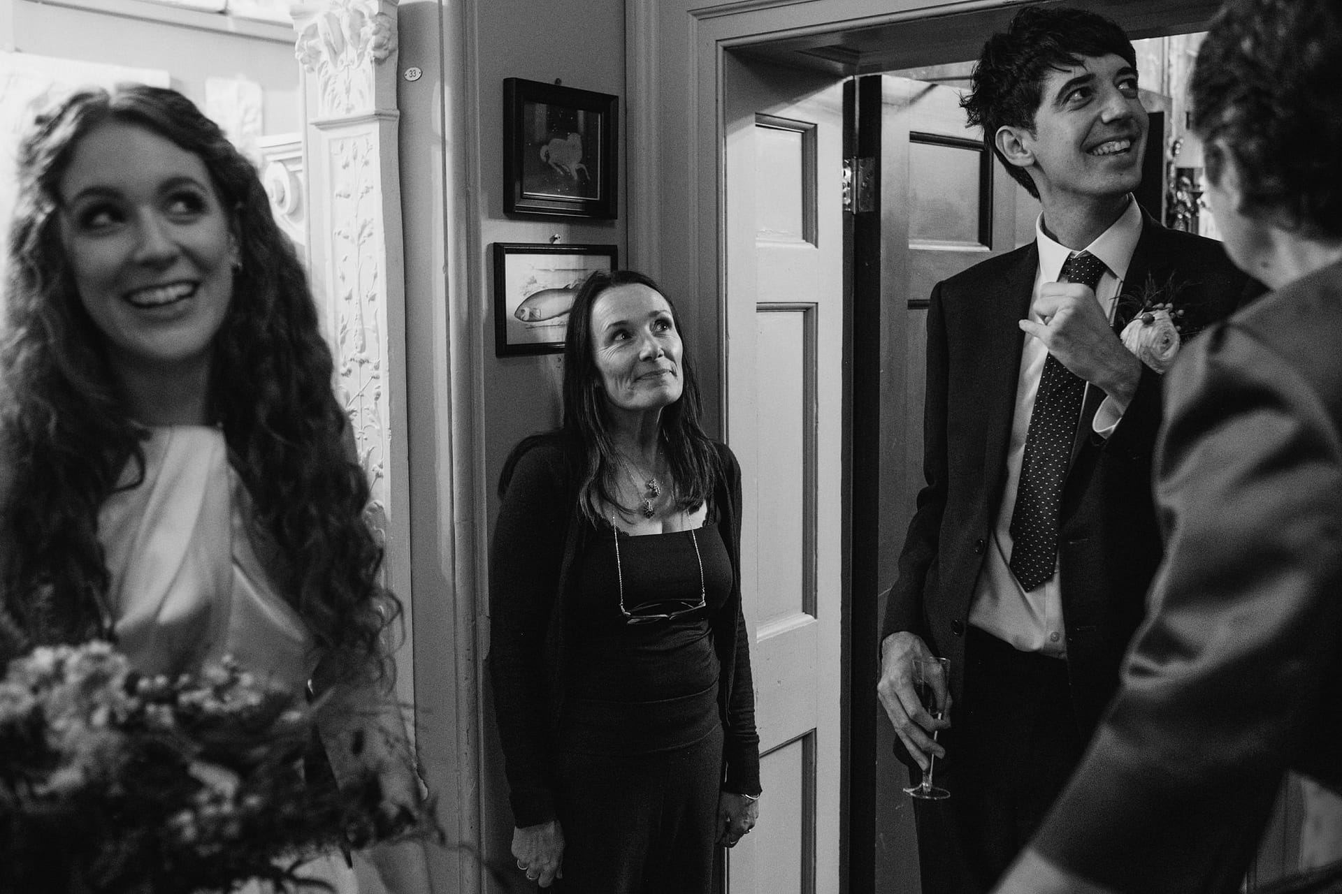 bride and groom with wedding guests at brunswick house