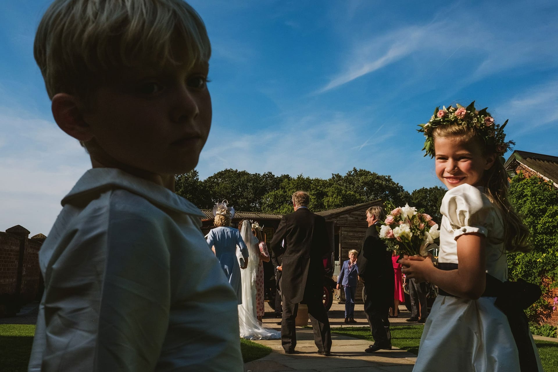 flower girl at wedding reception in Cheshire