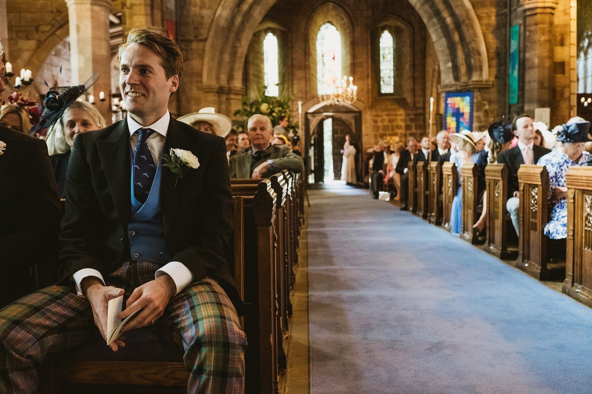 groom waiting for the bride at church in Cheshire