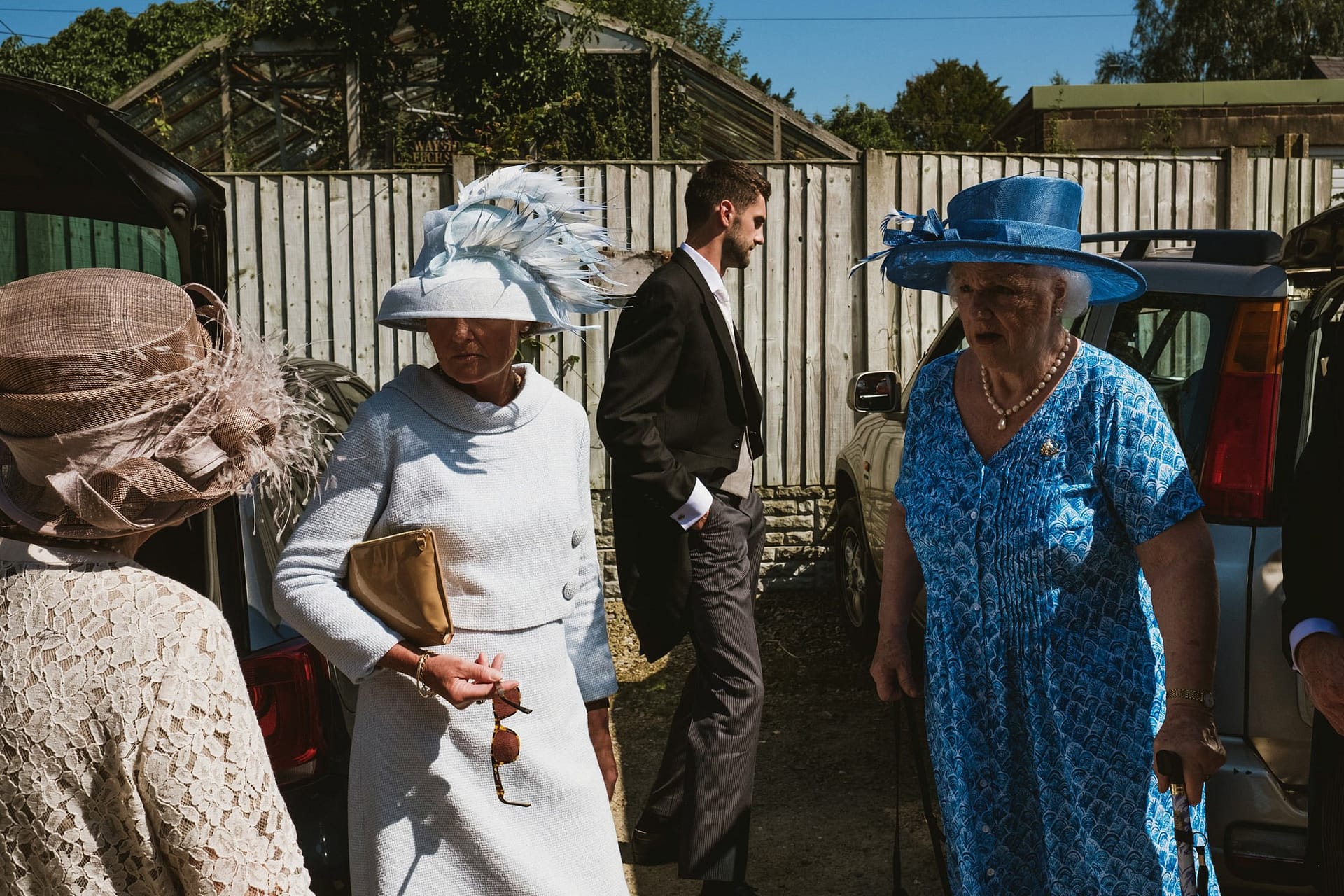 wedding guests outside the church
