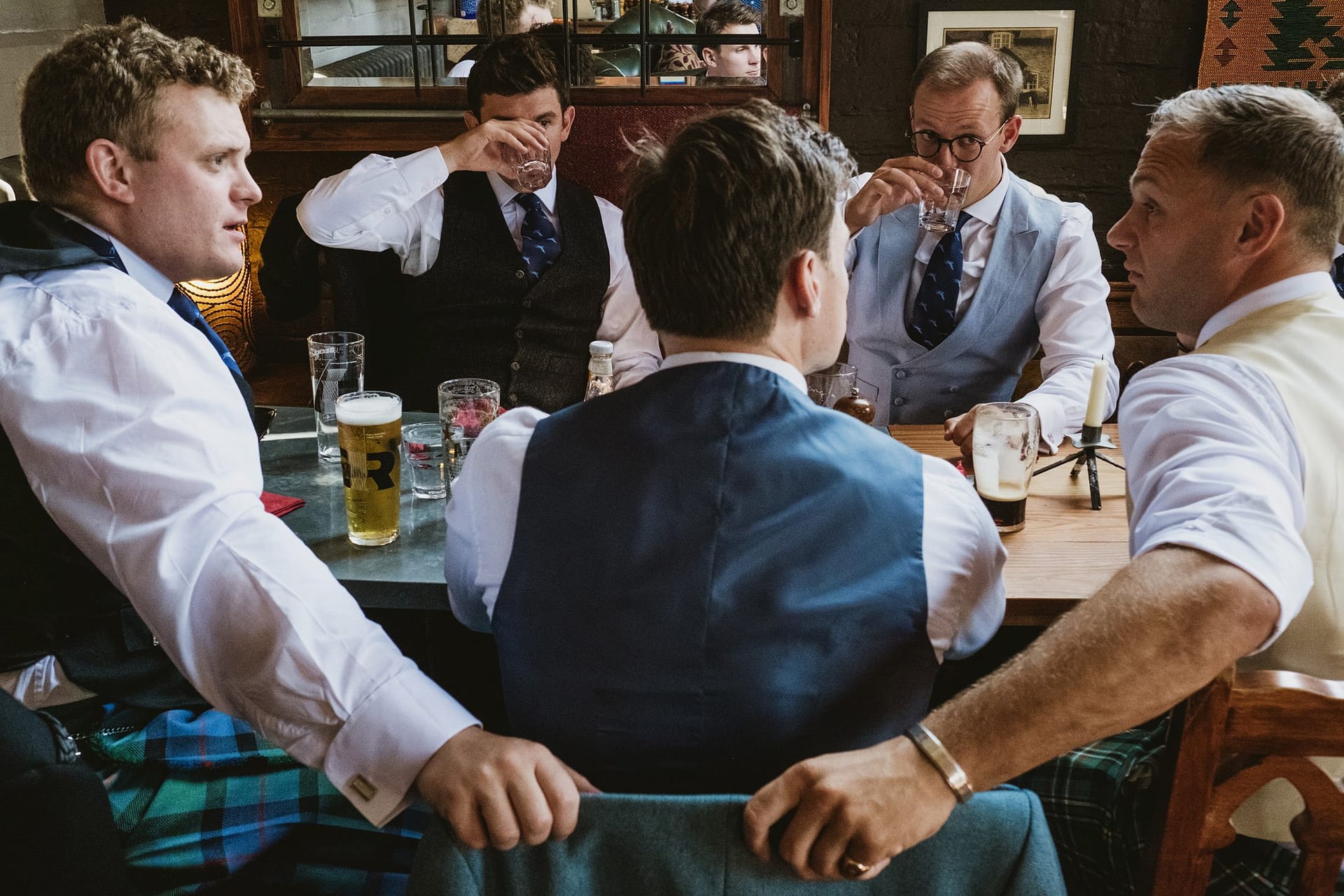 groomsmen waiting for lunch at Cheshire pub