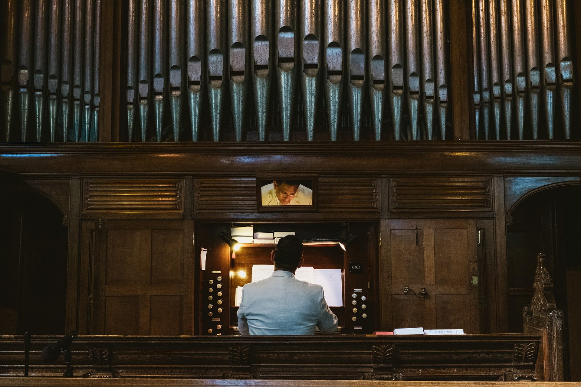 organist playing during wedding ceremony