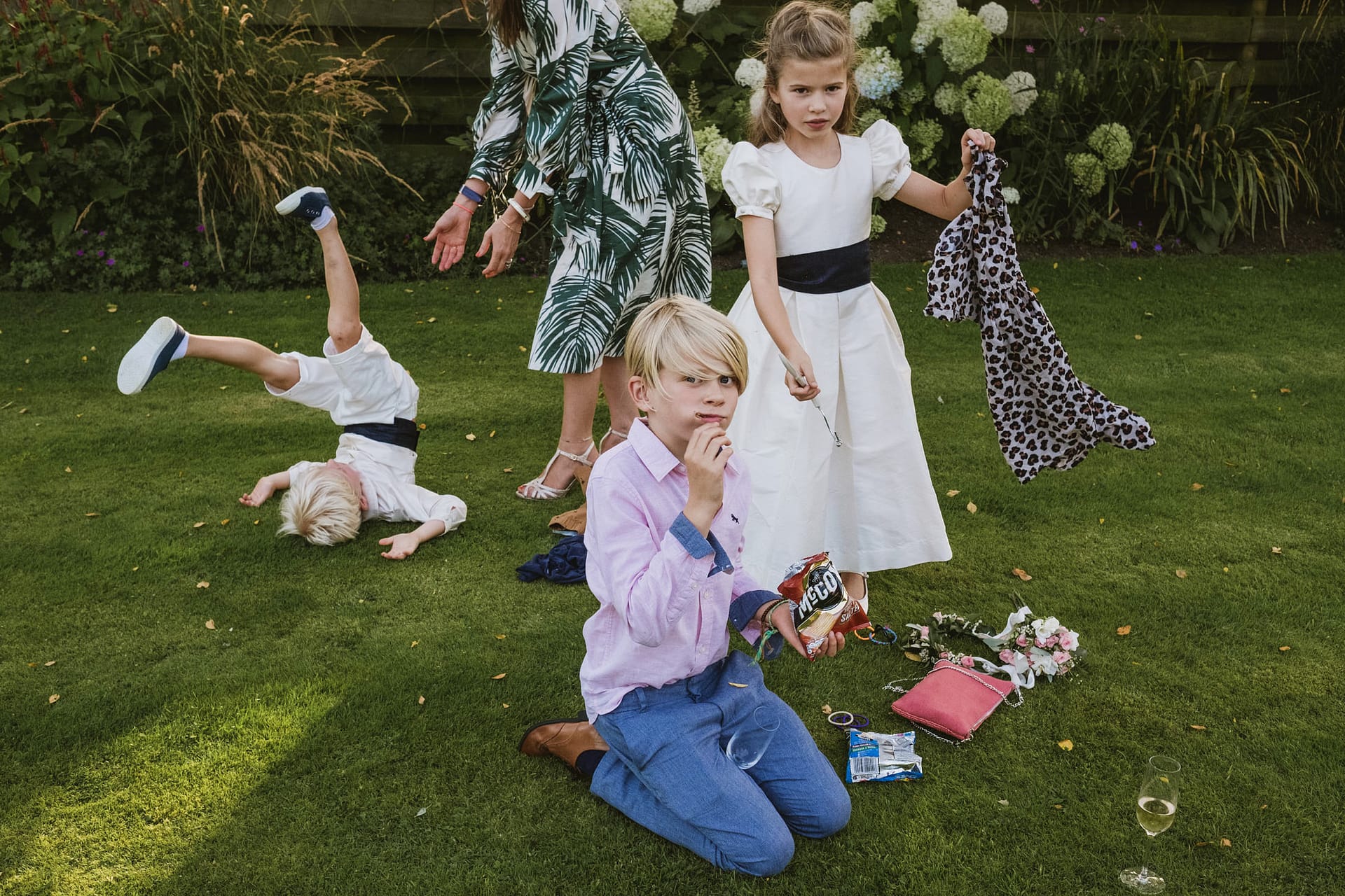 Cheshire documentary wedding photography with page boys and flower girl
