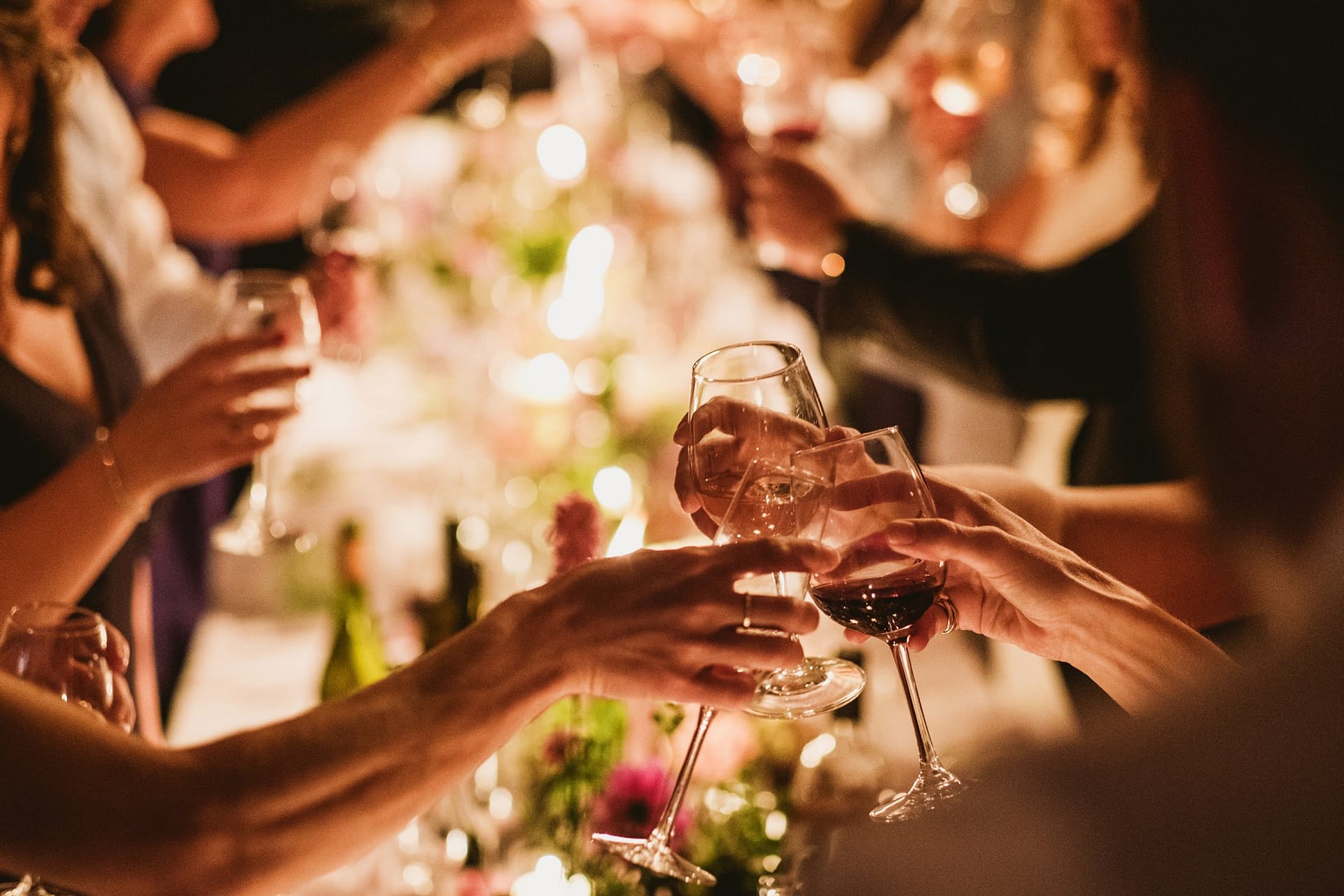 guests toasting the bride and groom