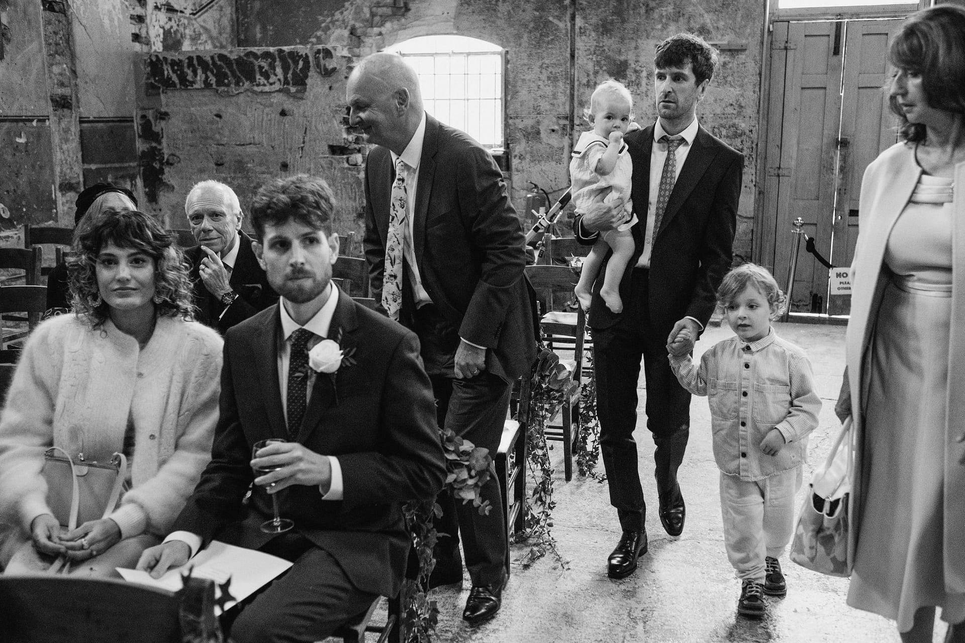 guests arriving at the asylum chapel