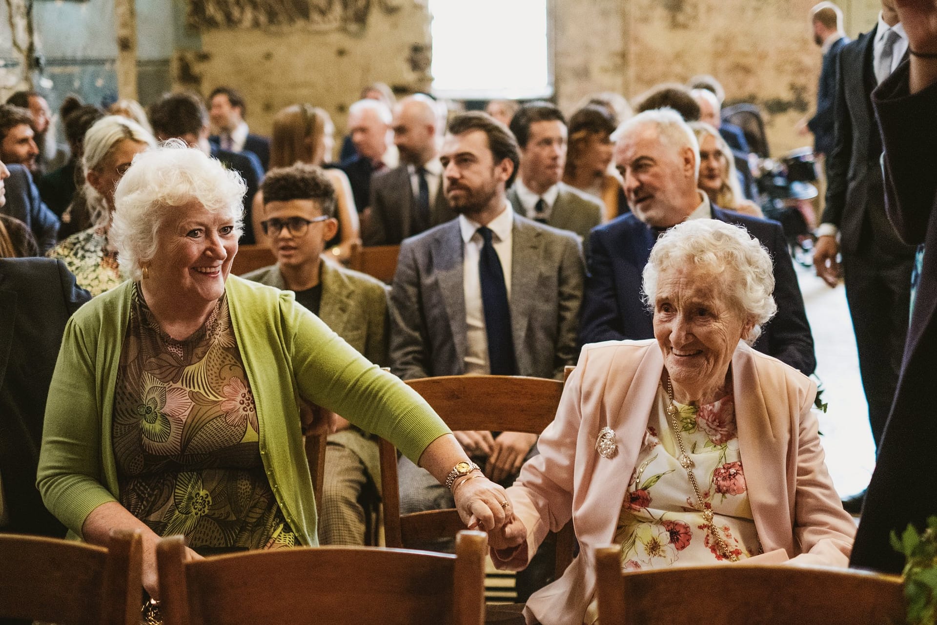 granny beaming with delight at the asylum chapel