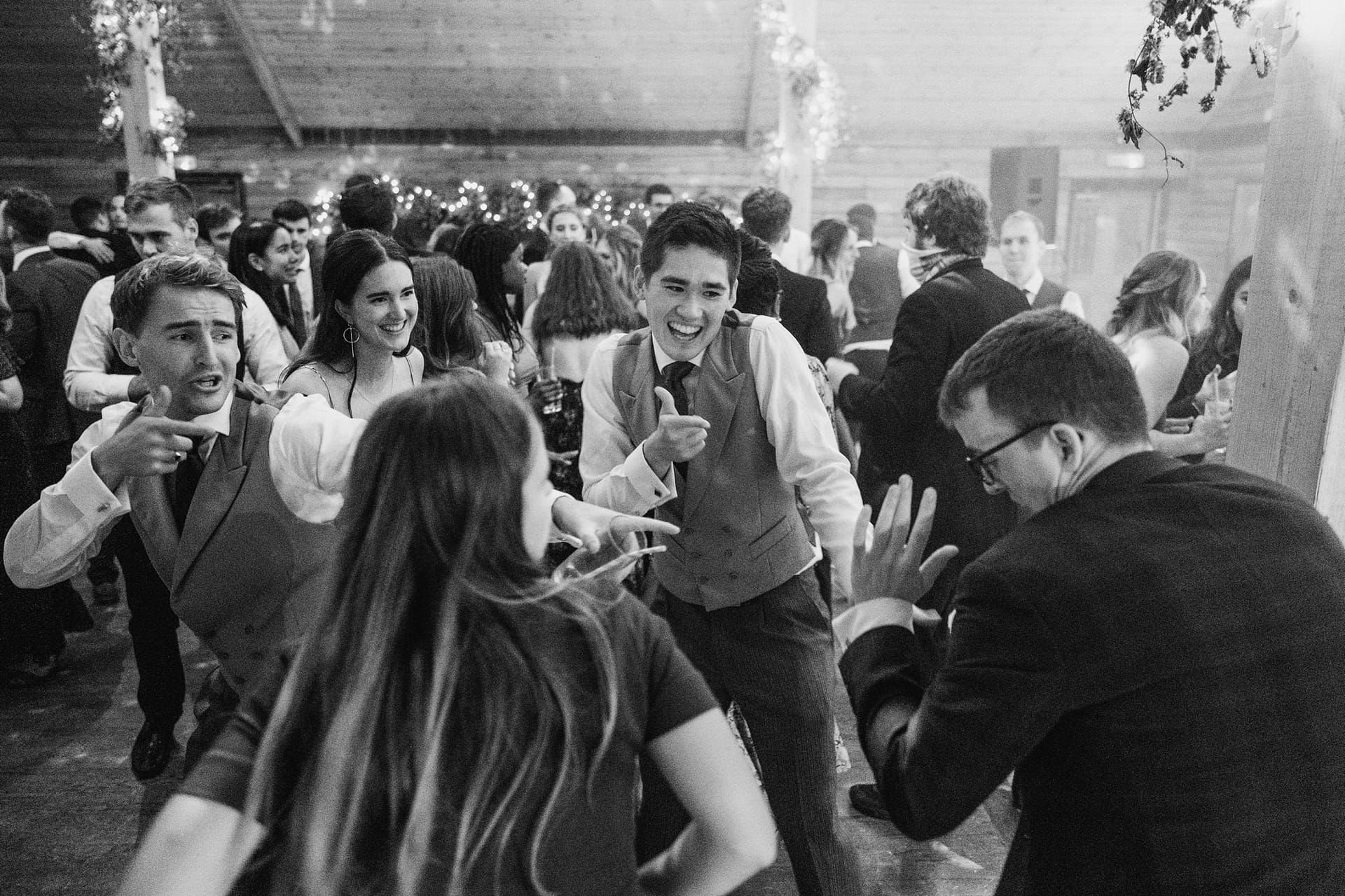 wedding guests dancing at high billinghurst farm