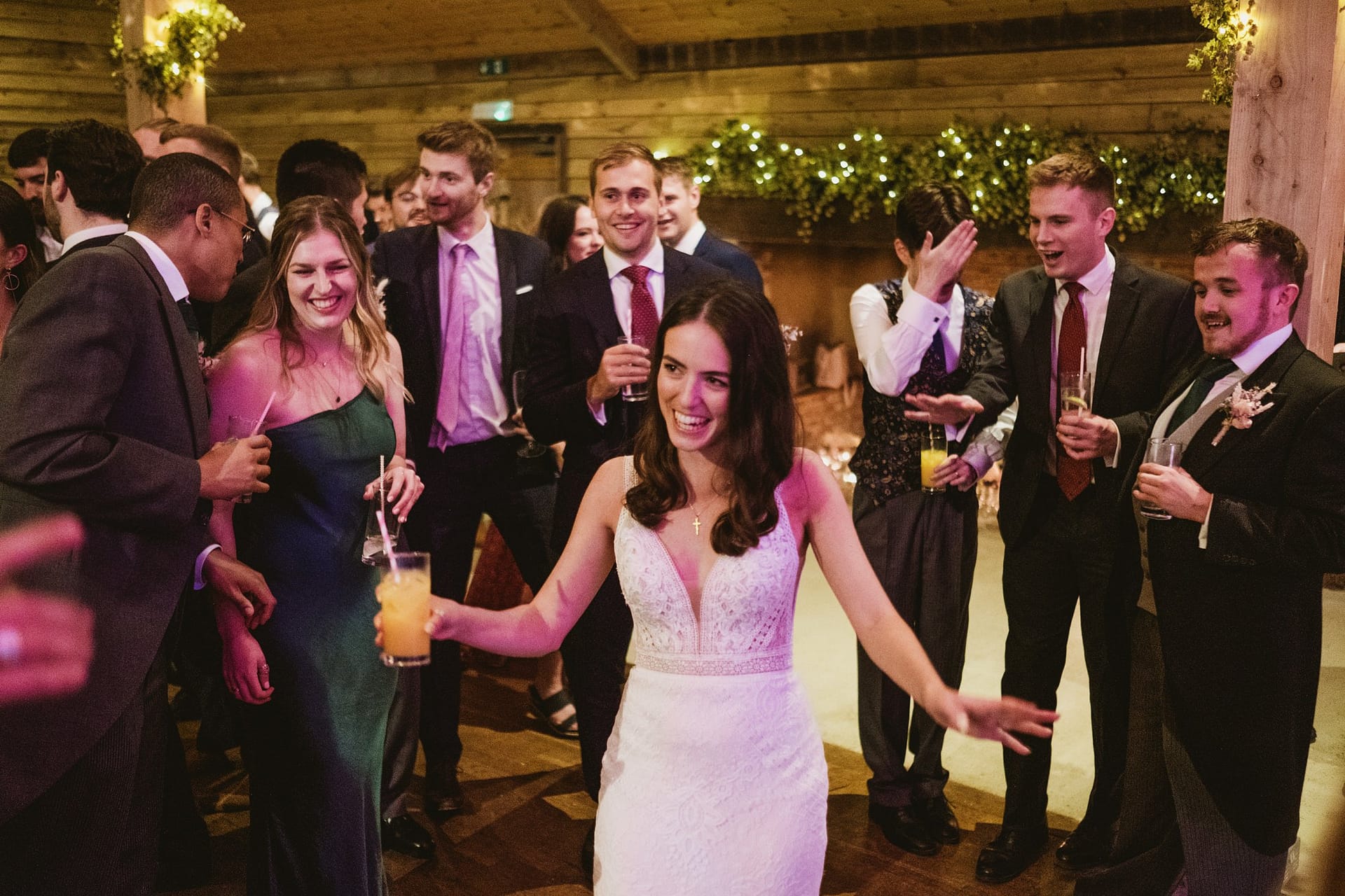 bride dancing at high billinghurst farm
