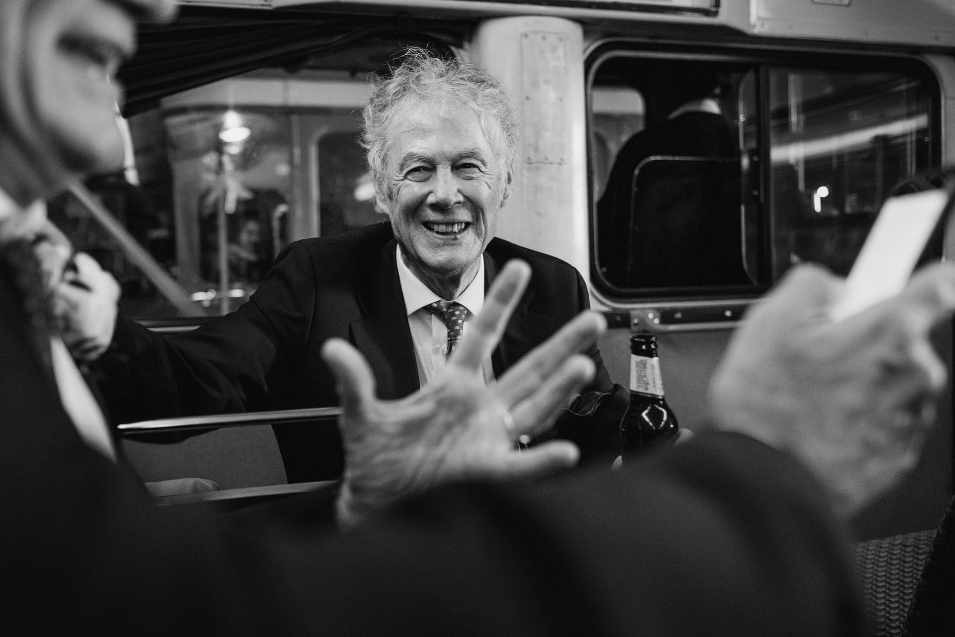 wedding guests on the london bus