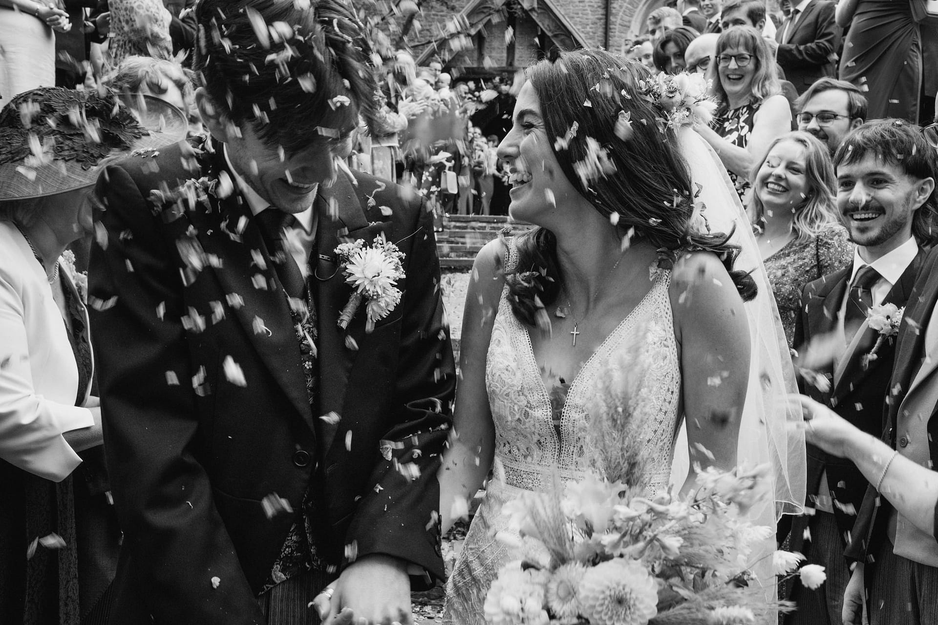 black and white bride and groom confetti